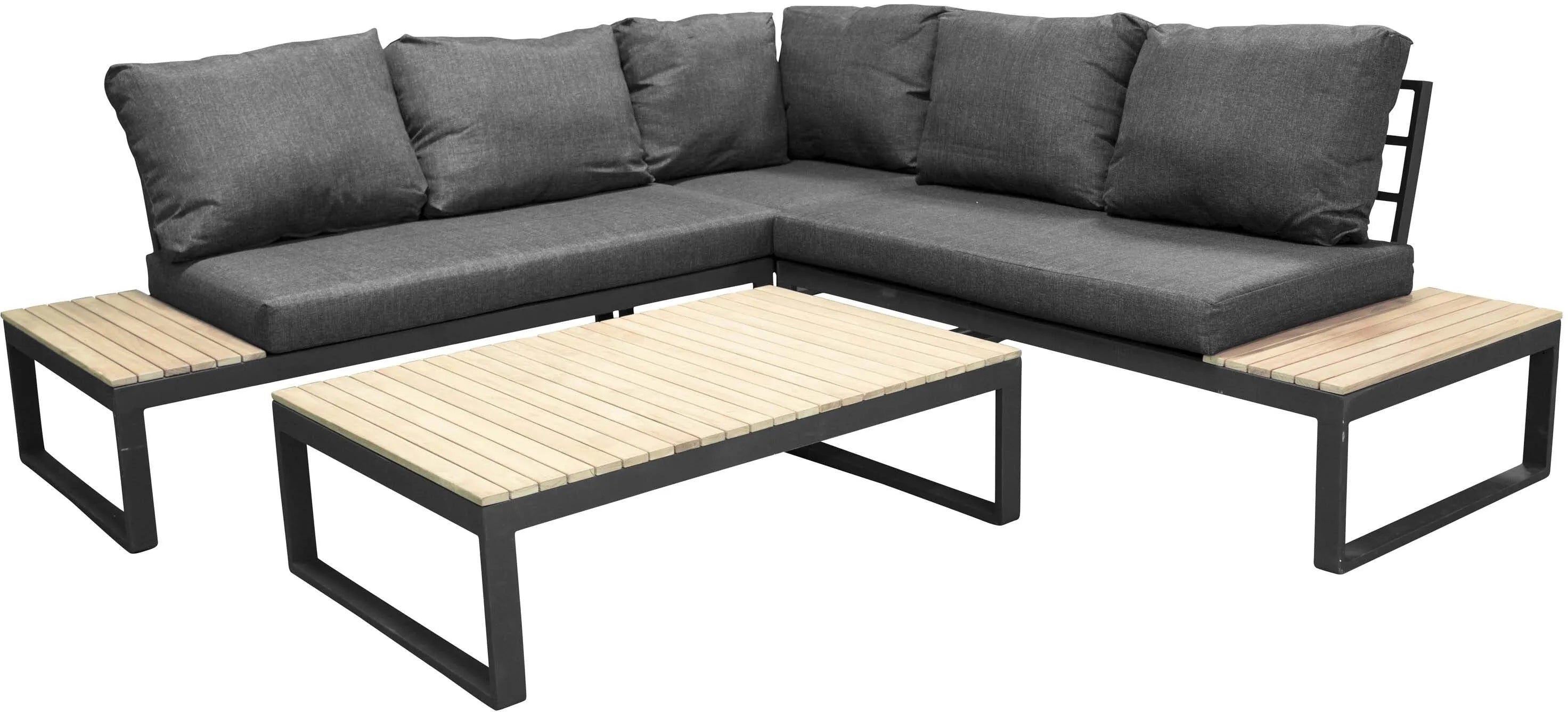 Elegantes Panama Ecksofa von Venture Home: Robustes Aluminium, Akazienholz, wetterfeste Kissen. Perfekt für gesellige Abende im Freien.