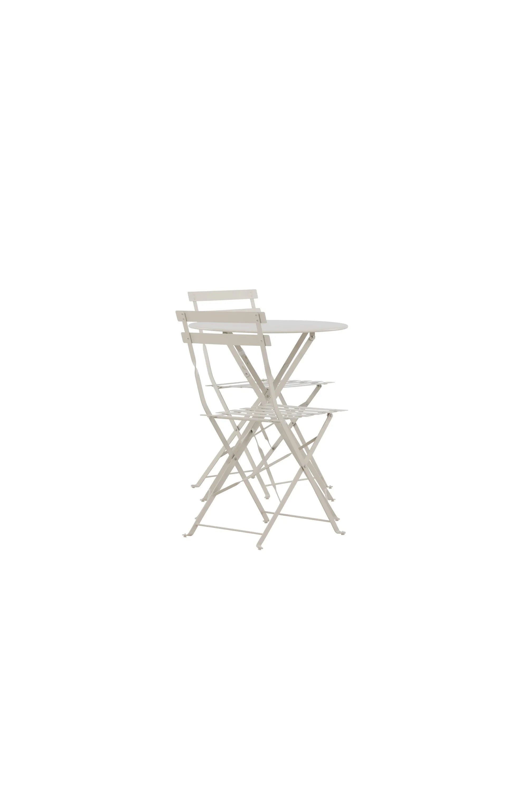 Elegantes, klappbares Tao Café-Set aus robustem Stahl in Beige, ideal für stilvolle, kompakte Außenbereiche.