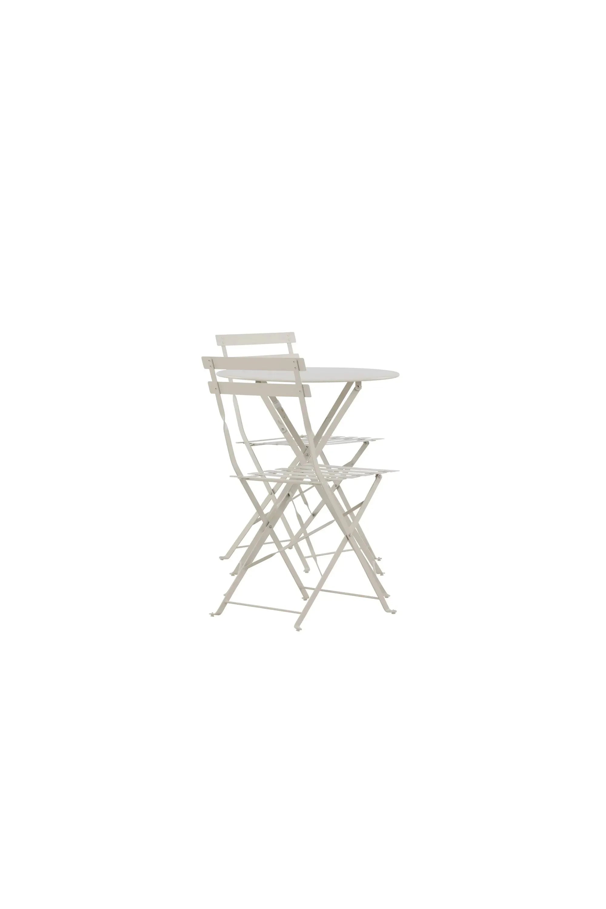 Elegantes, klappbares Tao Café-Set aus robustem Stahl in Beige, ideal für stilvolle, kompakte Außenbereiche.