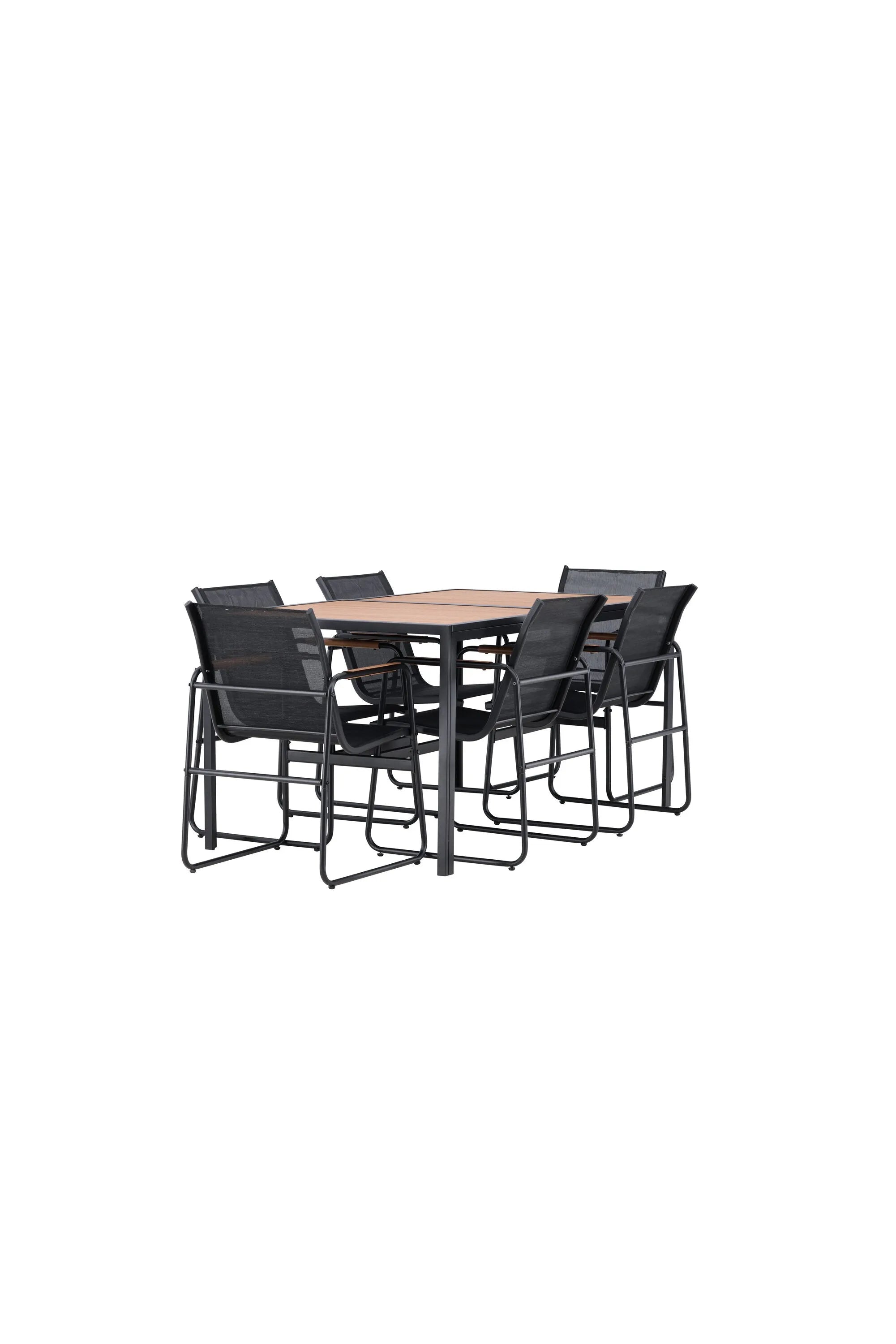 Das Lampedusa Gartentisch-Set von Venture Home vereint robusten Stahlrahmen mit eleganter Schwarz/Braun-Optik und komfortablen Textilene-Stühlen.