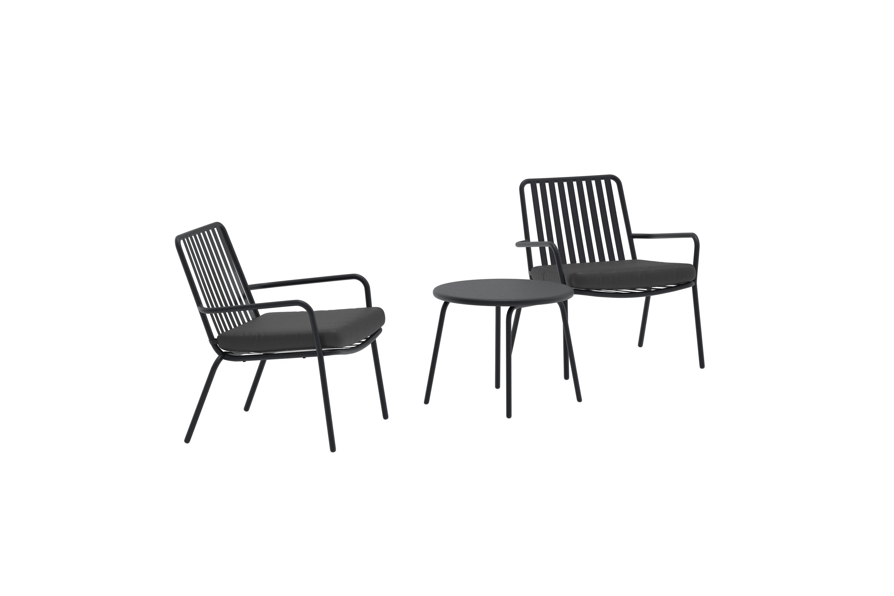 Modernes Mykonos Loungeset in edlem Schwarz, perfekt für gemütliche Abende im Garten oder auf der Terrasse von Venture Home.