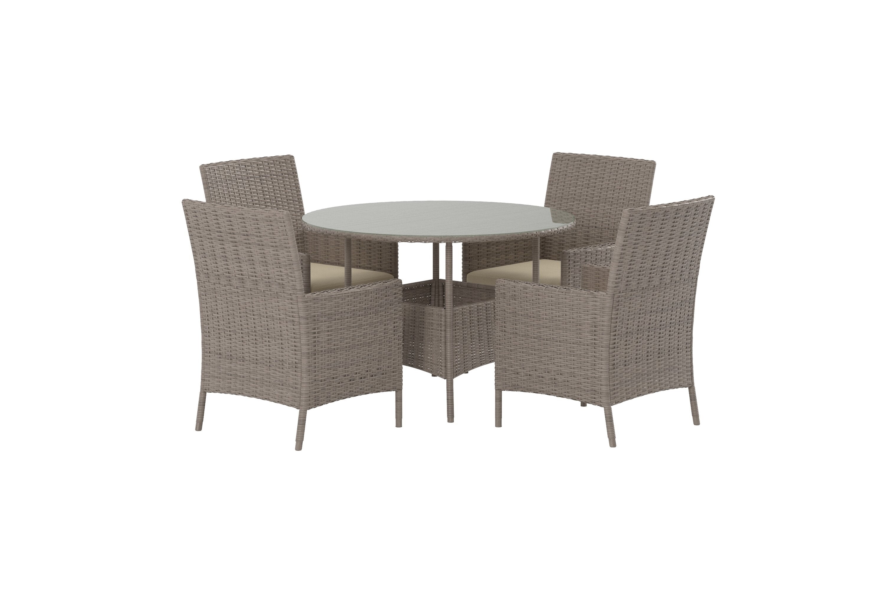Stilvolles Gartentischset Lefkas für 4 Personen in ansprechendem Braun, perfekt für gesellige Abende im Freien oder auf der Terrasse.