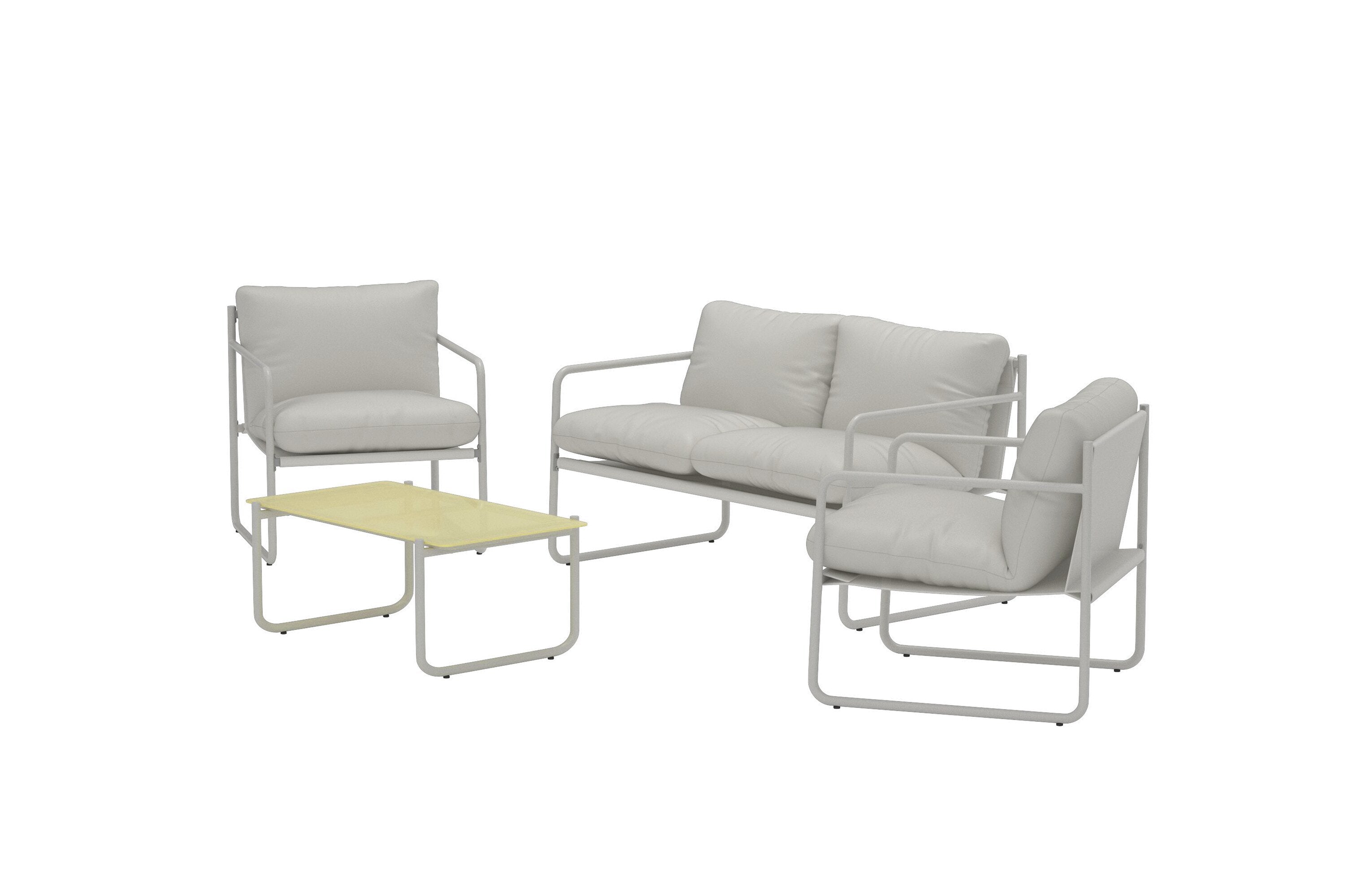 Elegantes Thassos Sofa Set in sanftem Beige, ideal für entspannte Momente im Freien und geschmackvolle Terrassengestaltung.