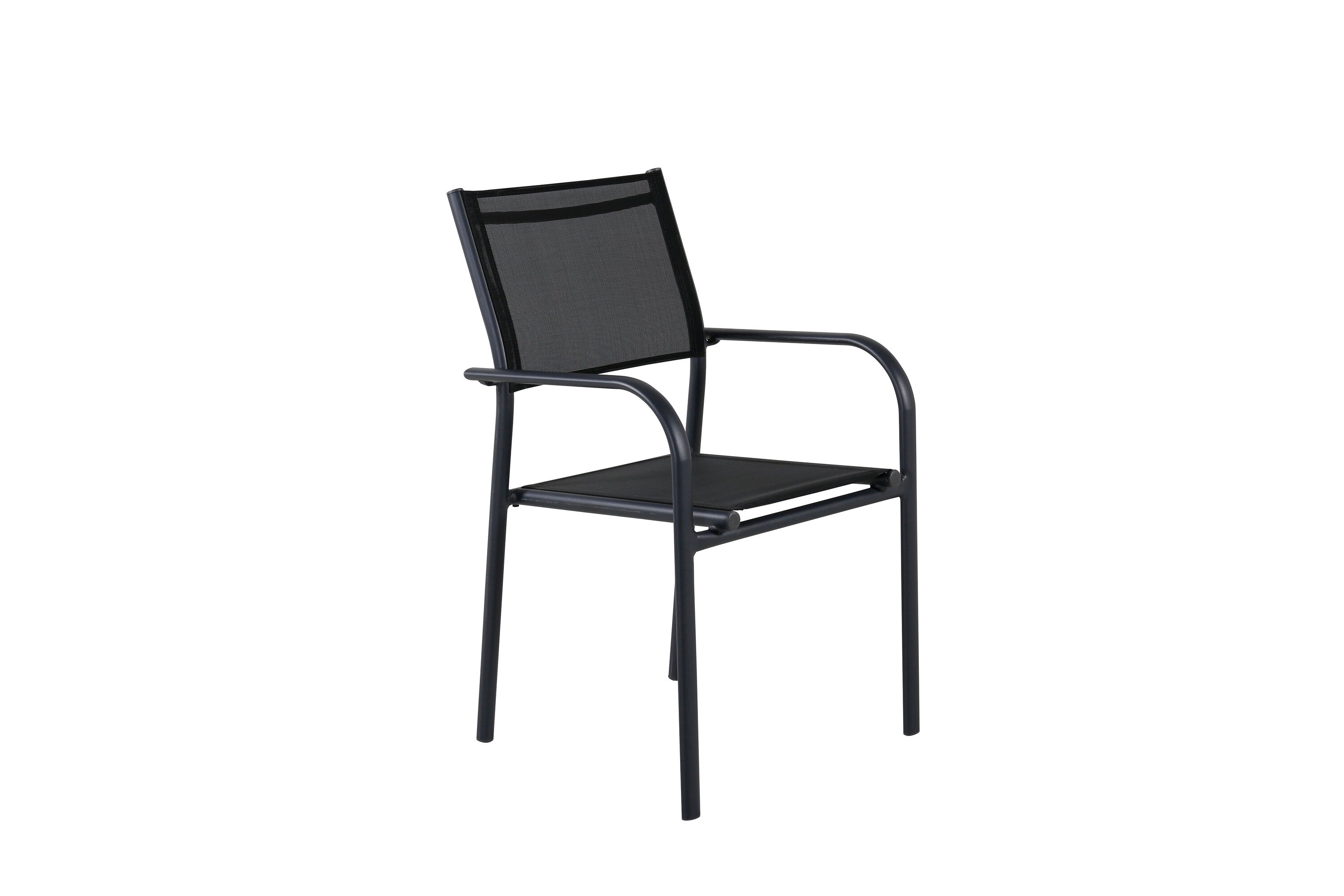 Moderner Santorini Sessel in Schwarz, perfekt für den Außenbereich, bietet Komfort und Stil für entspannte Stunden im Freien.