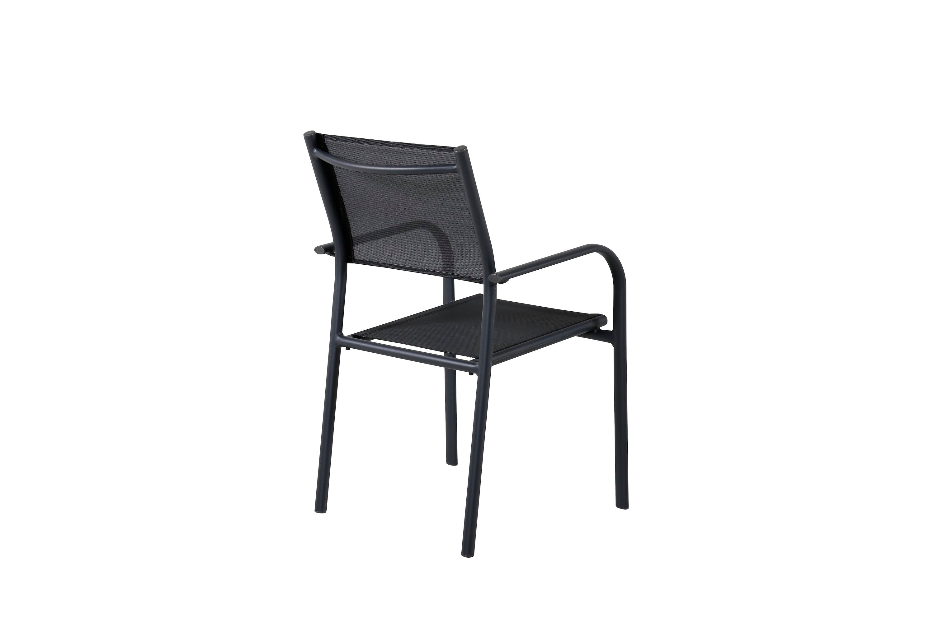 Eleganter Santorini Sessel in Schwarz, ideal für den Außenbereich, bietet Komfort und Stil für entspannte Momente im Freien.
