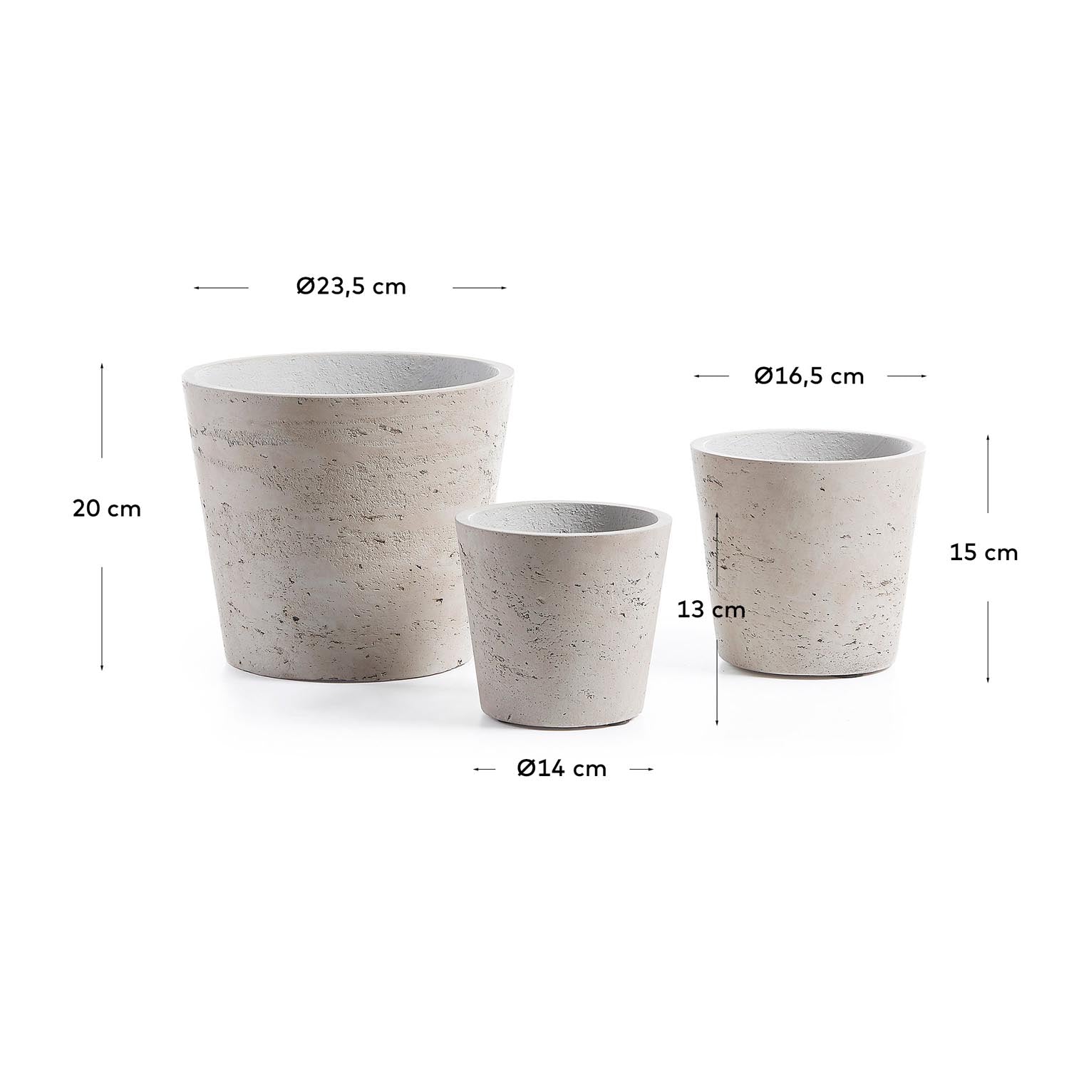 Stilvolles 3er-Set Low Töpfe aus robustem Zement in Grau. Ideal für Pflanzenliebhaber, drinnen und draußen.