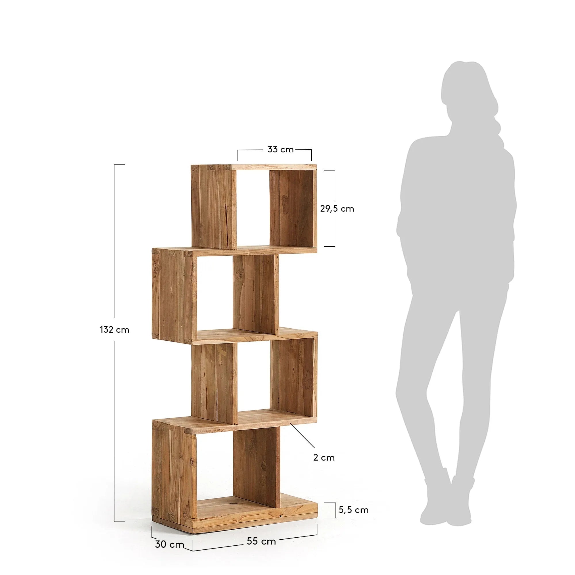 Das Aroba Regal aus recyceltem Teakholz (55x132 cm) bietet nachhaltige Eleganz und vielseitige Aufbewahrungsmöglichkeiten.