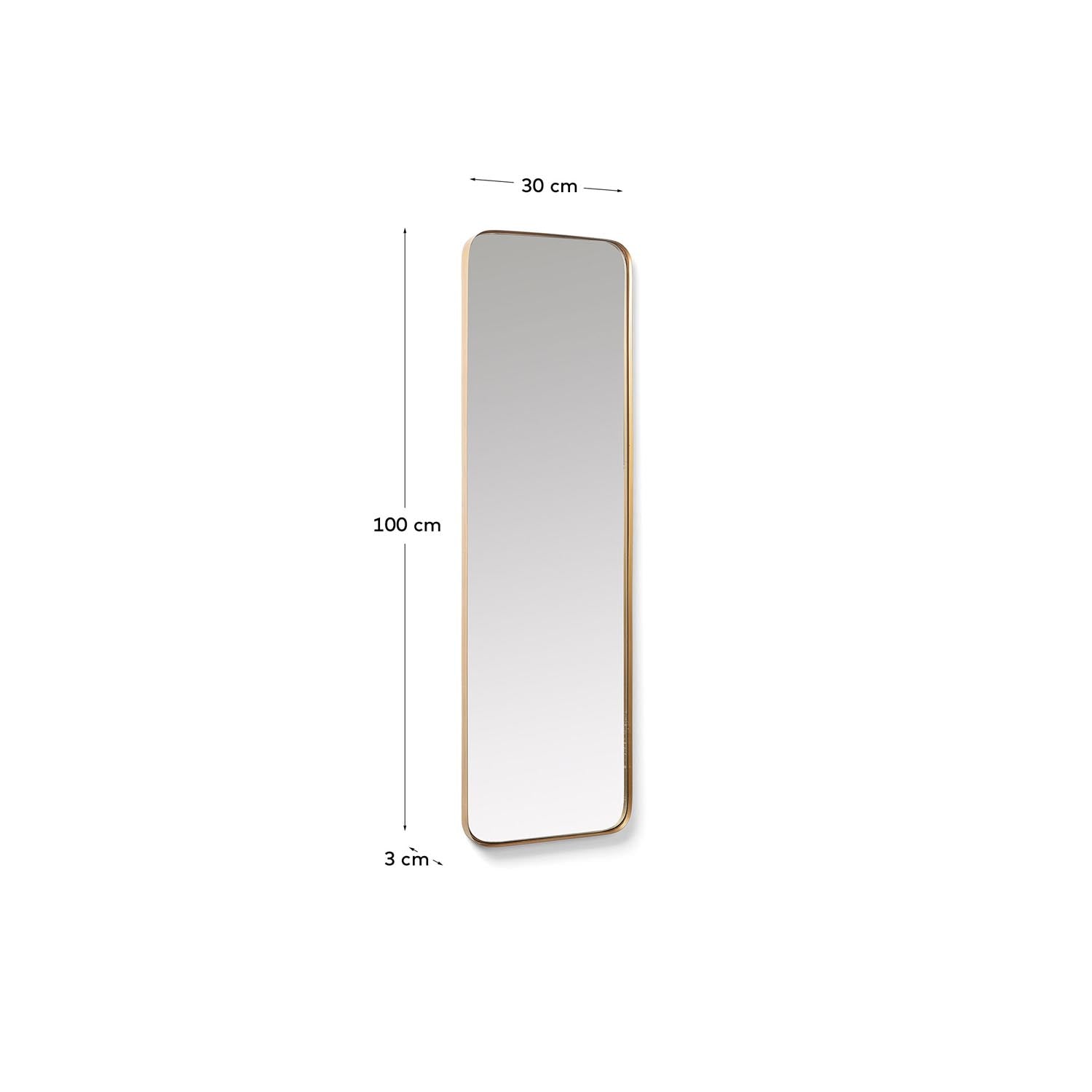 Stilvoller Marco Spiegel 30 x 100 cm von Kave Home: Goldener Metallrahmen, hochwertige Materialien, ideal für jeden Raum und vielseitig einsetzbar.