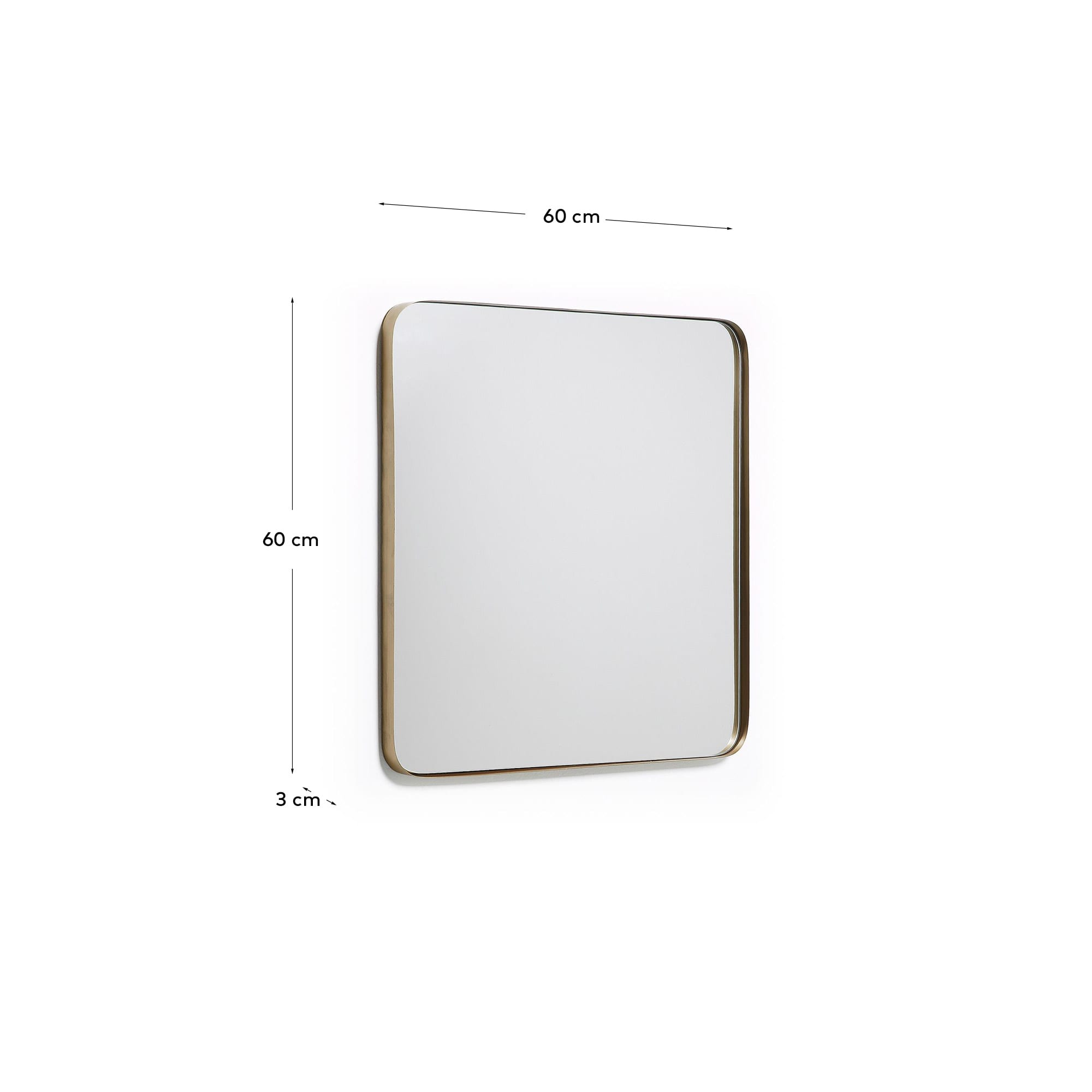 Eleganter Marco Spiegel 60 x 60 cm mit goldfarbenem Metallrahmen von Kave Home, ideal für stilvolle Akzente und optische Raumvergrößerung.