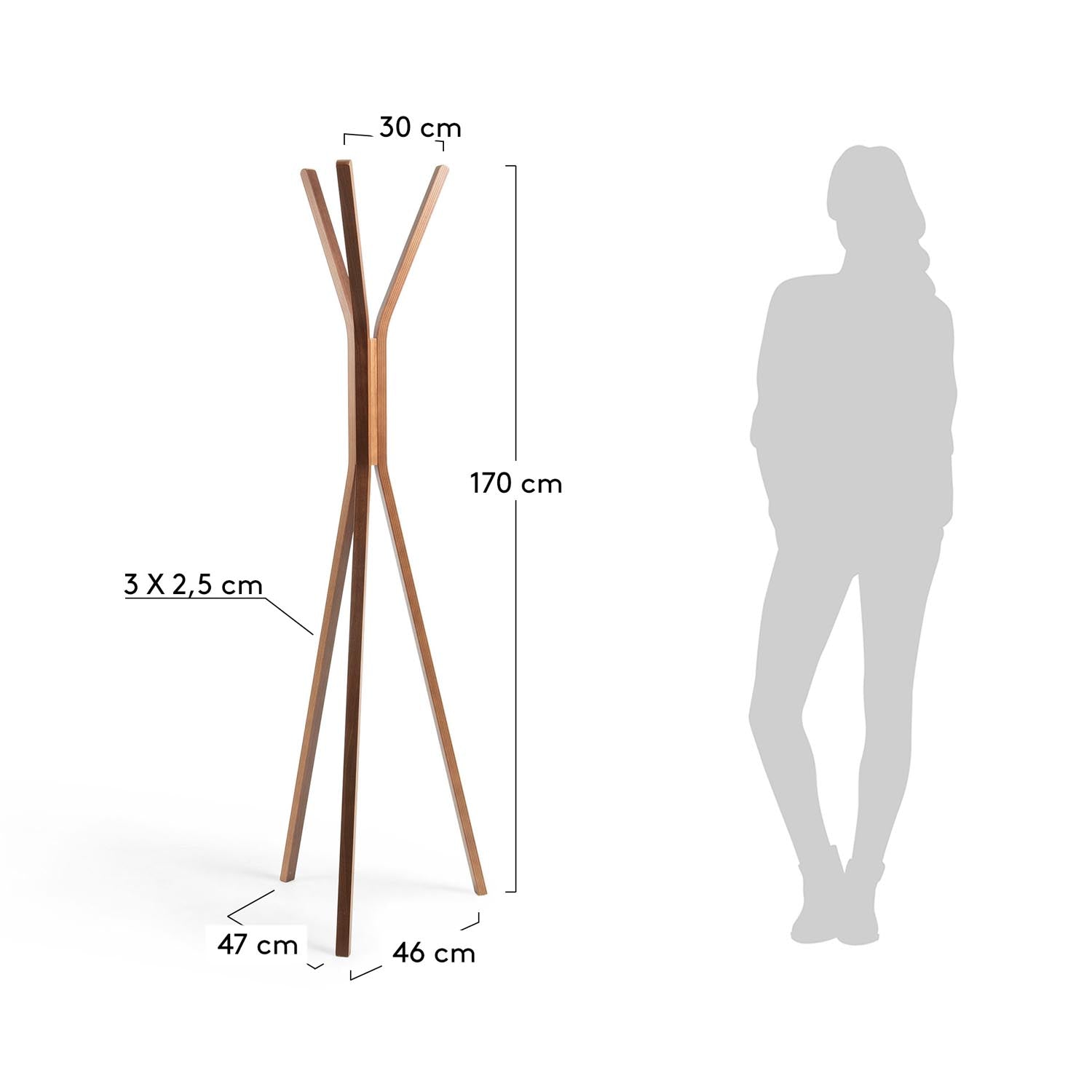Chelsey Kleiderständer aus massivem Kautschukholz 170 cm
