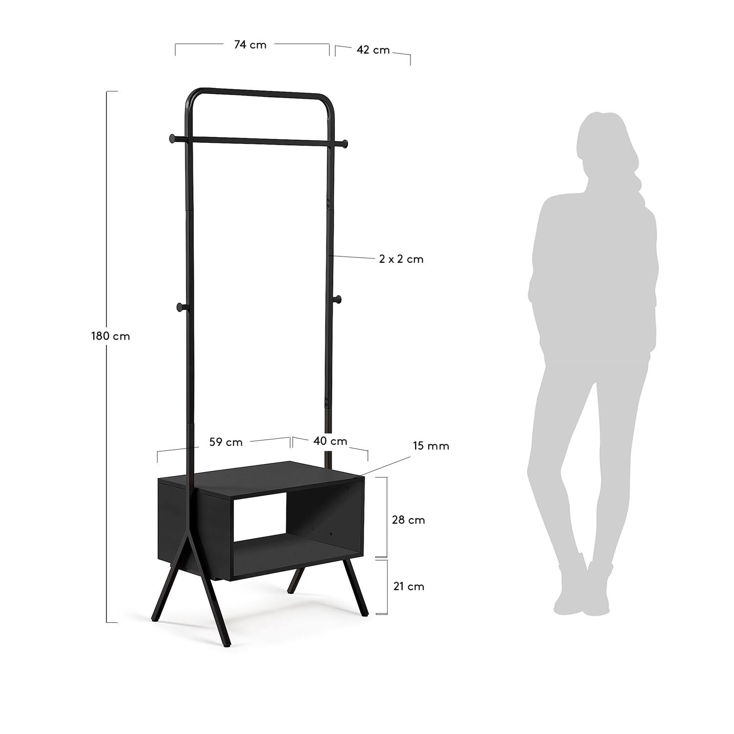 Stilvolle Celsie Garderobe 74 x 180 cm von Kave Home: Robuste Konstruktion, praktische Organisation und industrieller Charme für Ihr Zuhause.