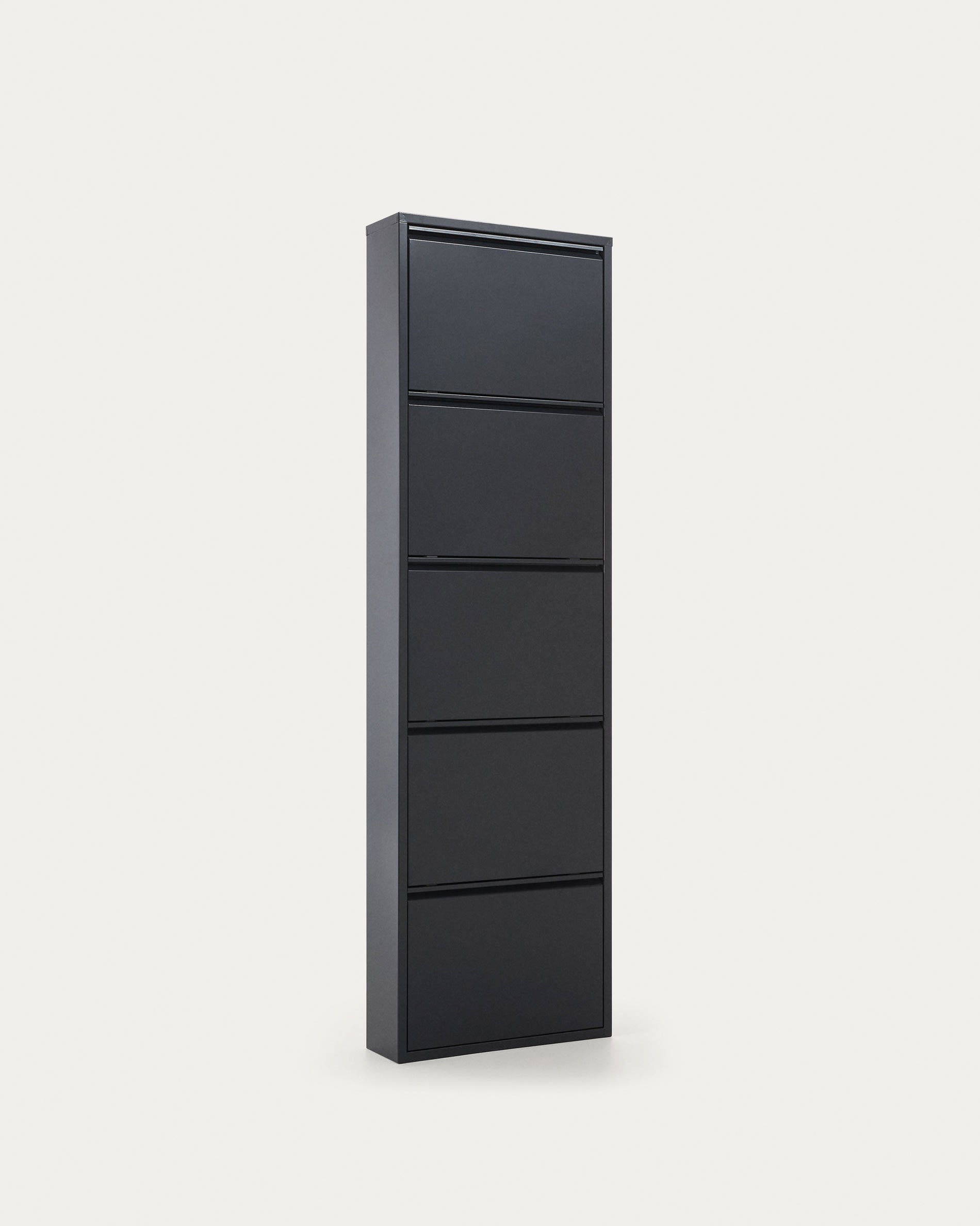 Eleganter Schuhschrank Ode, 50x168,5 cm, dunkelgrau, 5 Türen, robustes Metall, platzsparend, stilvoll und funktional.