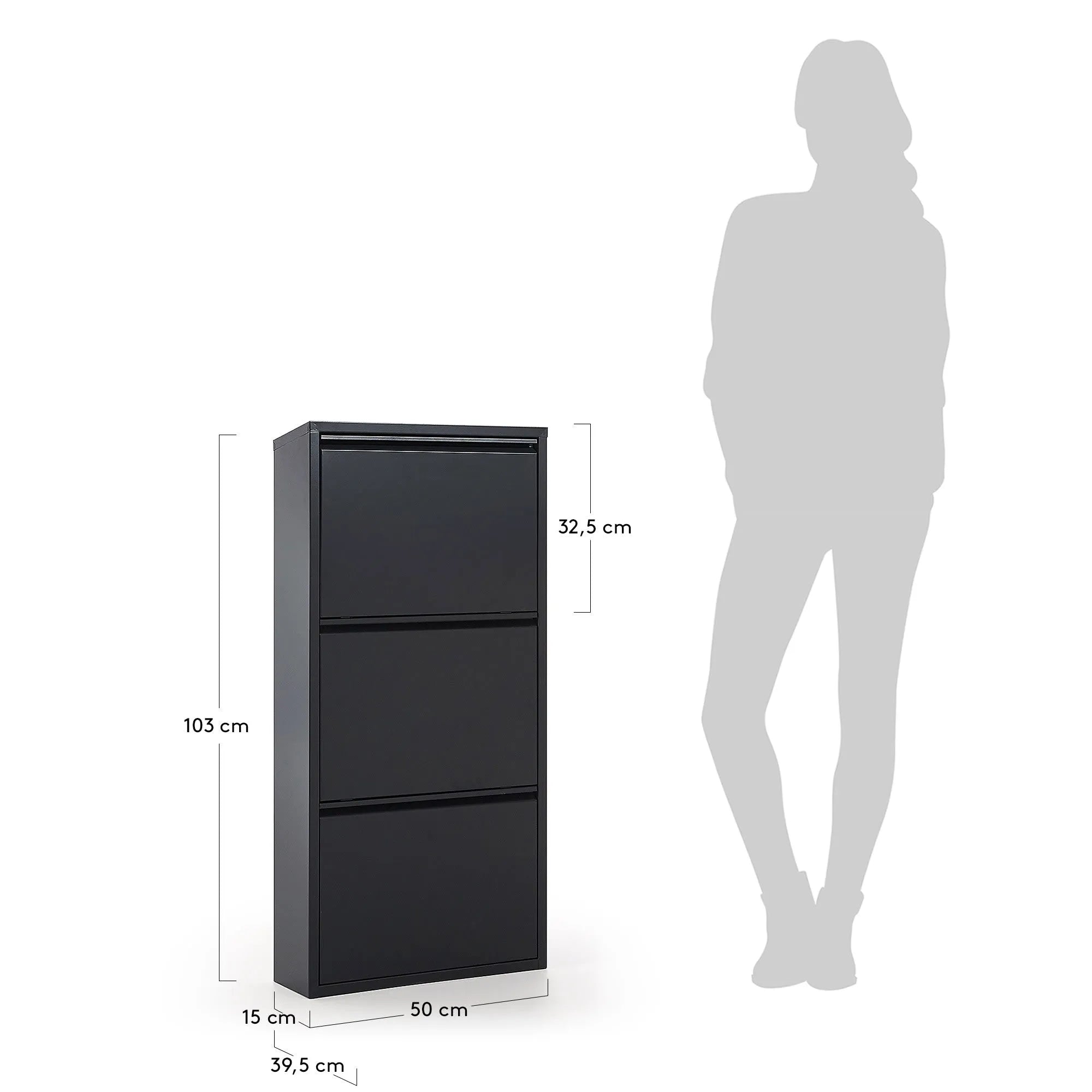 Moderner Schuhschrank Ode, 50x103 cm, 3 Türen, dunkelgrau, von Kave Home. Stilvolle Aufbewahrung für Schuhe in elegantem Design.