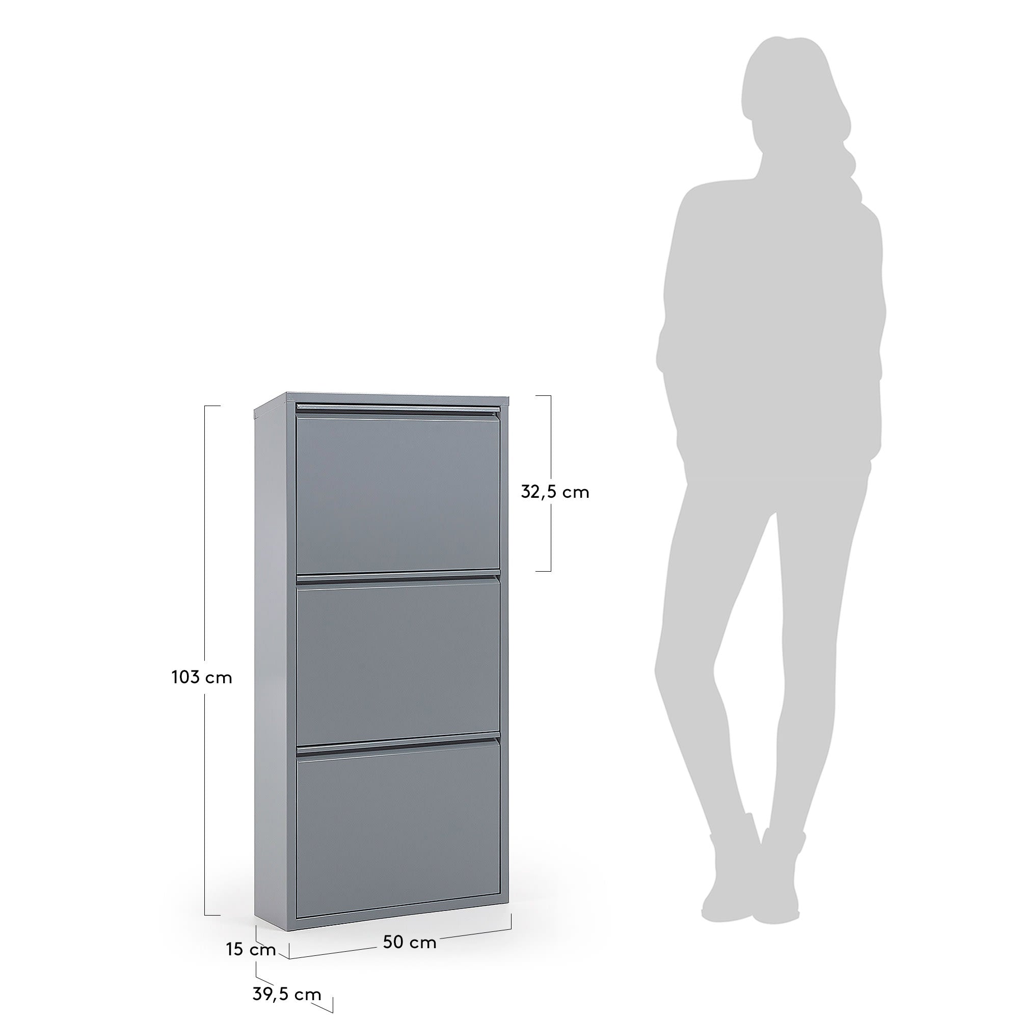 Ode shoe rack 50 x 103 cm, 3-door, in grey