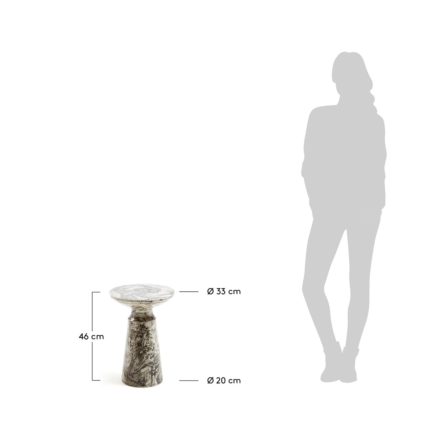 Stilvoller Kesbury Beistelltisch Ø 33 cm aus robustem Eisen mit einzigartigem Marmoreffekt. Ideal für Wohnzimmer und Schlafzimmer.