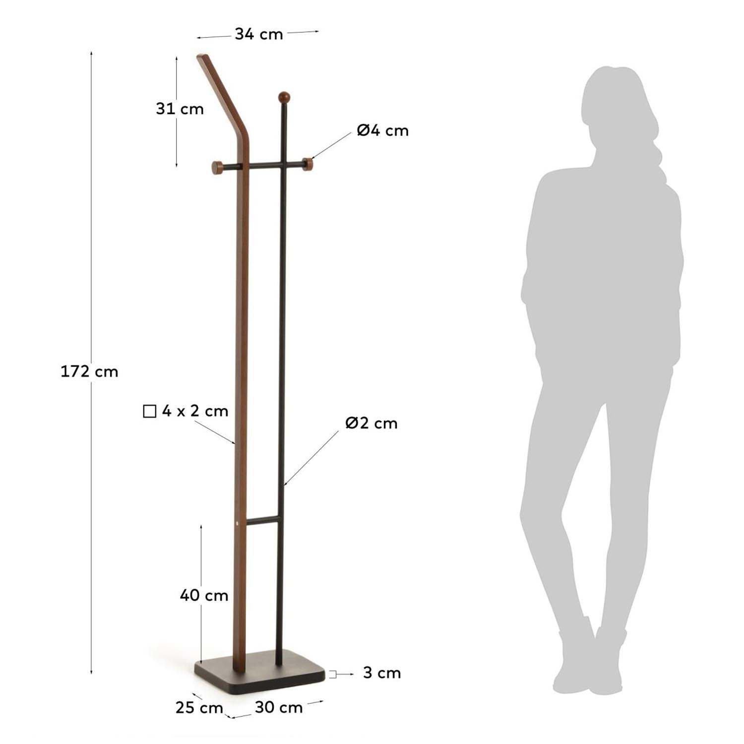 Elegante Magali Garderobe 172 cm mit Eichenfurnier und mattschwarzem Metall. Ideal für einen stilvollen Eingangsbereich.