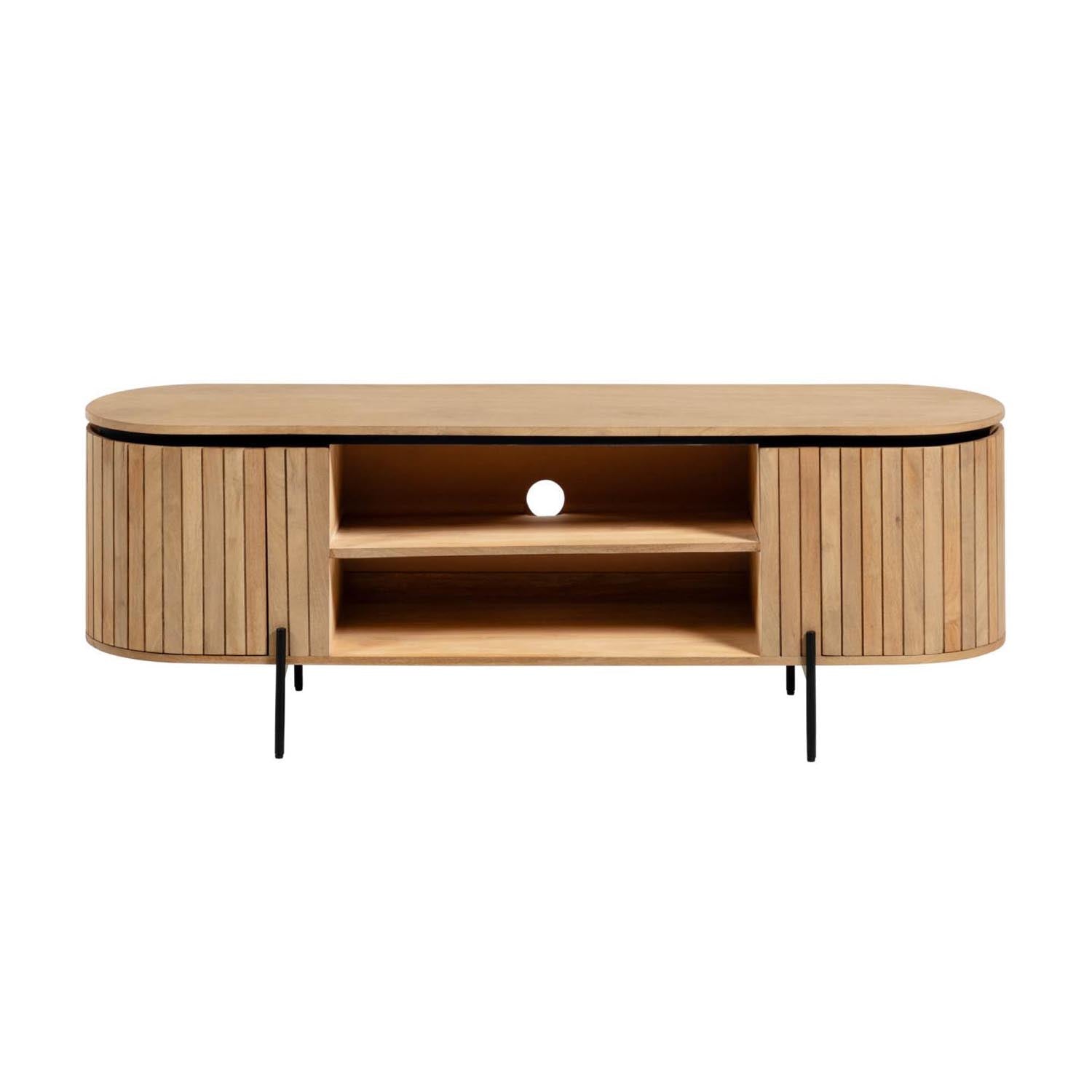 Licia TV-Schrank 2 Türen aus massivem Mangoholz Metall mit schwarzem Finish 160 x 56 cm in Natur präsentiert im Onlineshop von KAQTU Design AG. Sideboard ist von Kave Home