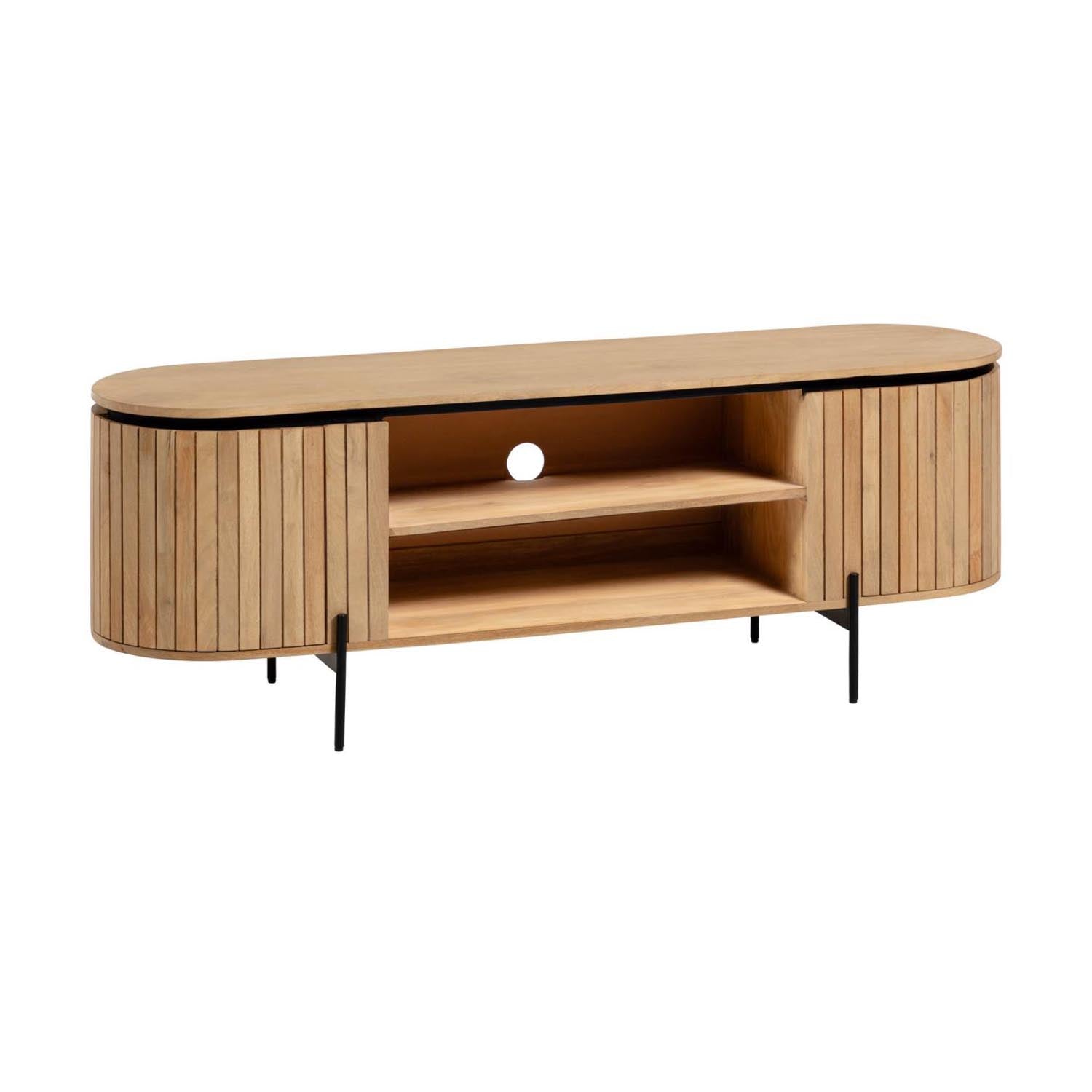 Licia TV-Schrank 2 Türen aus massivem Mangoholz Metall mit schwarzem Finish 160 x 56 cm in Natur präsentiert im Onlineshop von KAQTU Design AG. Sideboard ist von Kave Home