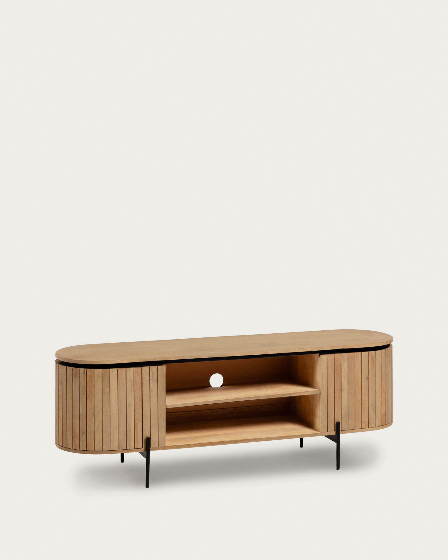 Eleganter TV-Schrank aus Mangoholz & Metall, 160x56 cm, von Kave Home.