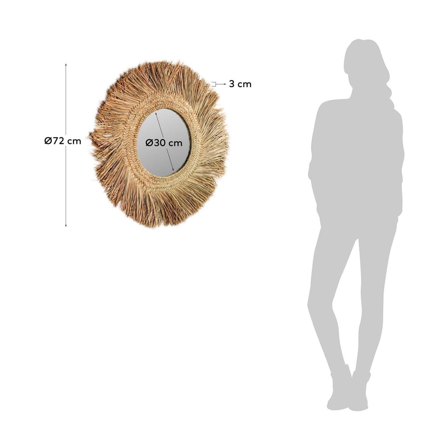 Rumer Spiegel aus Naturfasern Ø 72 cm in Natur präsentiert im Onlineshop von KAQTU Design AG. Spiegel ist von Kave Home