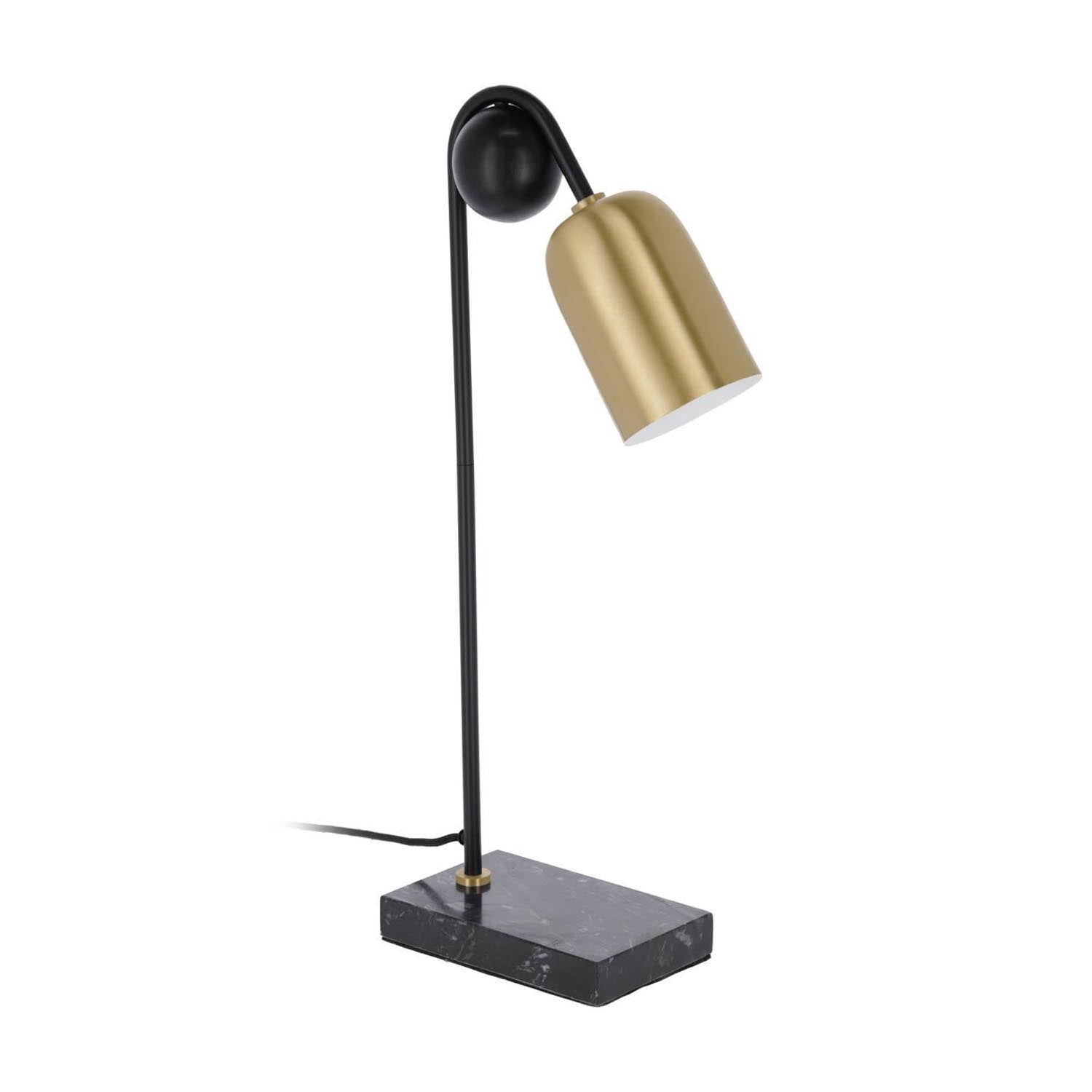 Entdecken Sie die Natsumi Tischlampe von Kave Home – ein stilvolles Beleuchtungselement aus Eisen und Marmor, ideal für Wohnzimmer, Schlafzimmer und Flur.