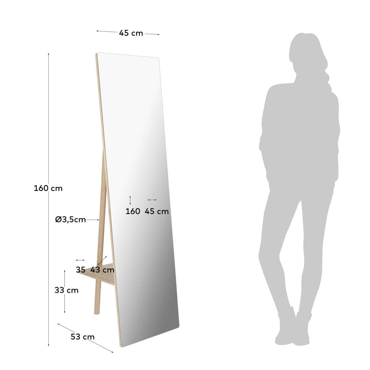 Entdecken Sie den Keisy freistehenden Spiegel von Kave Home – ein elegantes Möbelstück mit 45 x 160 cm, das Stil und Funktionalität vereint.