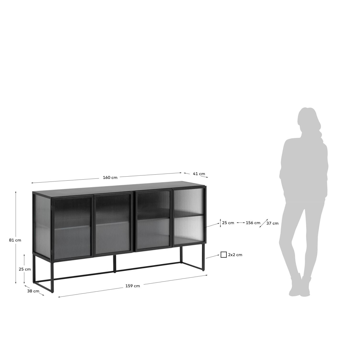 Das Trixie Sideboard aus schwarzem Stahl (160 x 81 cm) kombiniert modernes Design mit 4 Türen für stilvollen und praktischen Stauraum.