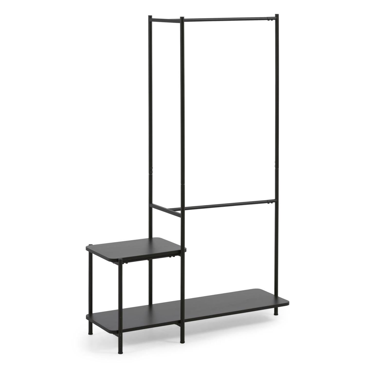 Galatia Wand-Kleiderständer mit Bank aus Melamin und Metall schwarzes Finish 100 x 150 cm in Schwarz präsentiert im Onlineshop von KAQTU Design AG. Garderobe ist von Kave Home