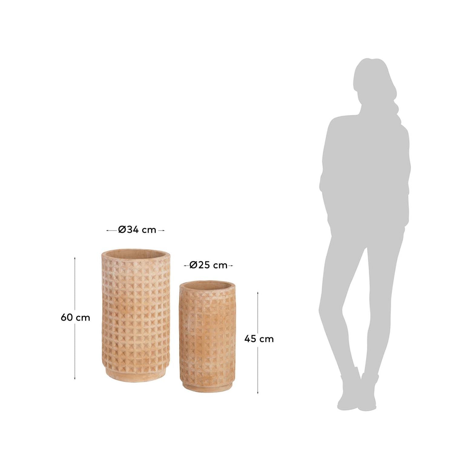 Celi Set: 2 stilvolle Terrakotta-Übertöpfe (Ø 34 cm & 25 cm) für gesunde Pflanzen und harmonische Wohnakzente.