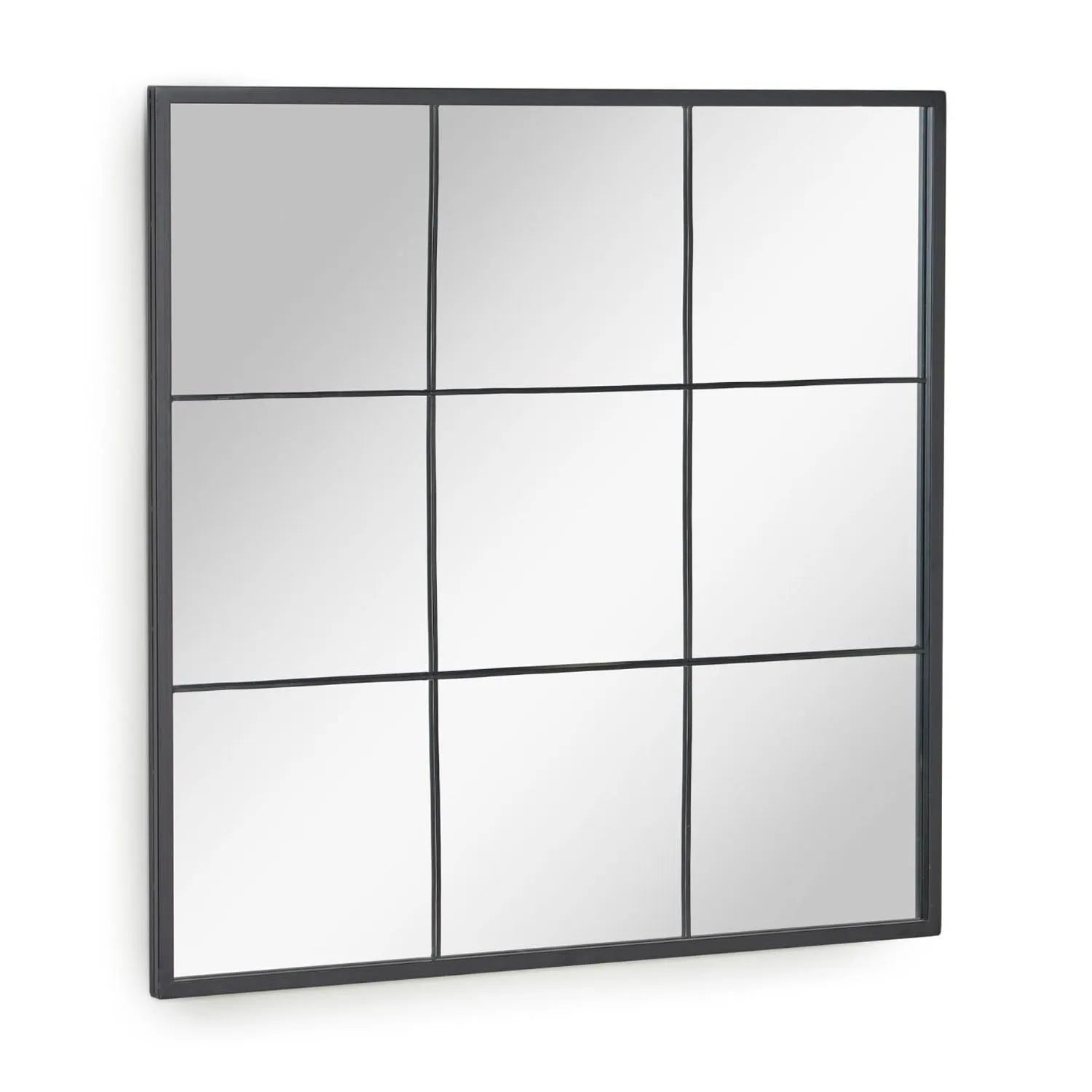 Eleganter 80x80 cm Wandspiegel von Kave Home, mattschwarzer Stahlrahmen, hochwertiges Spiegelglas, ideal für jeden Raum.