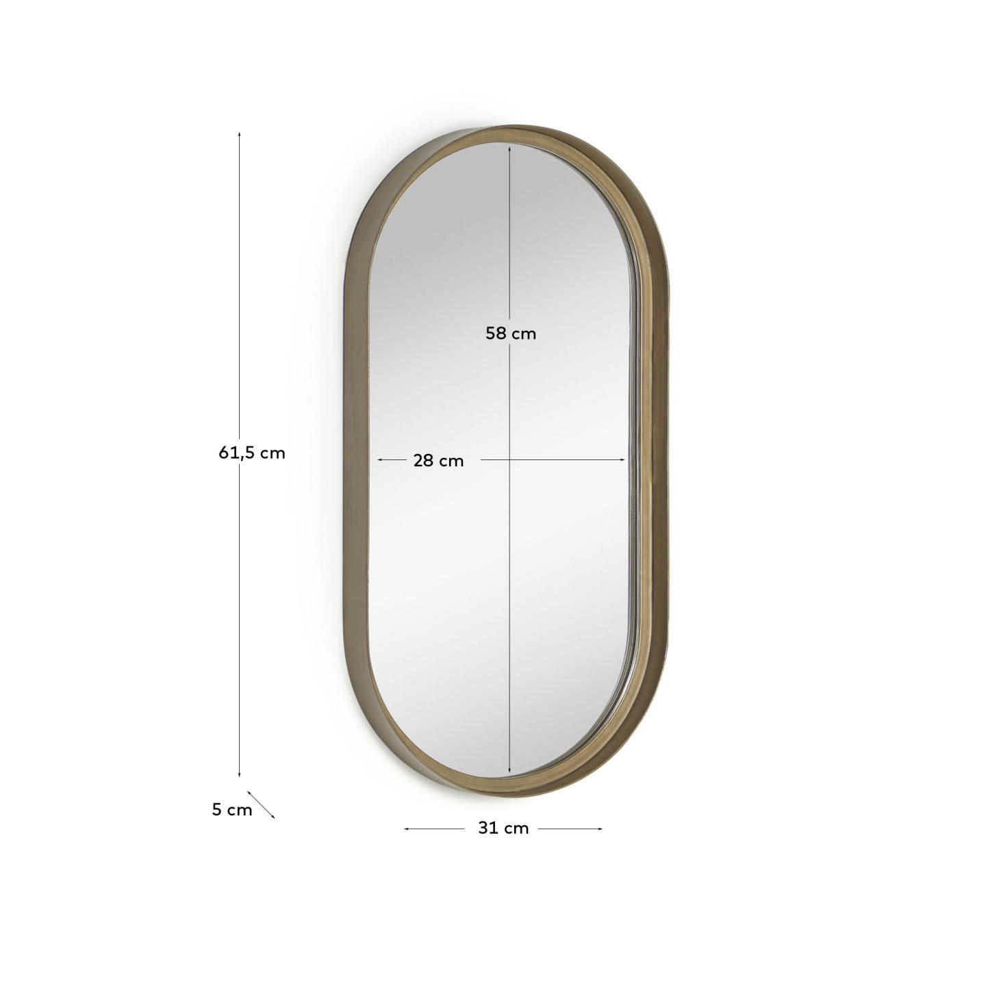 Eleganter Tiare Wandspiegel aus goldfarbenem Metall, 31 x 61,5 cm, von Kave Home – ideal für stilvolle und zeitgemäße Wohnräume.