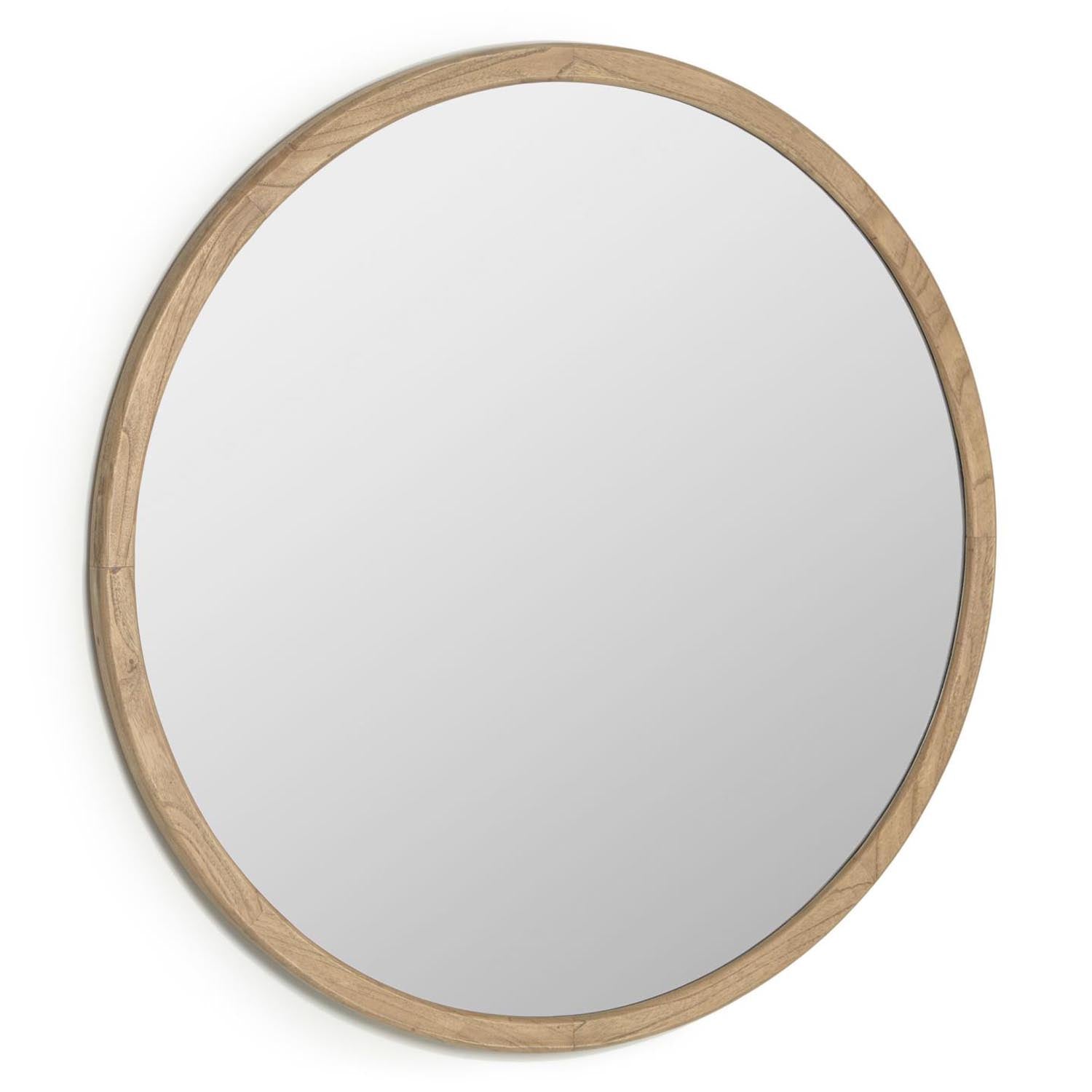 Alum round mirror made of solid mindi wood, 100 cm