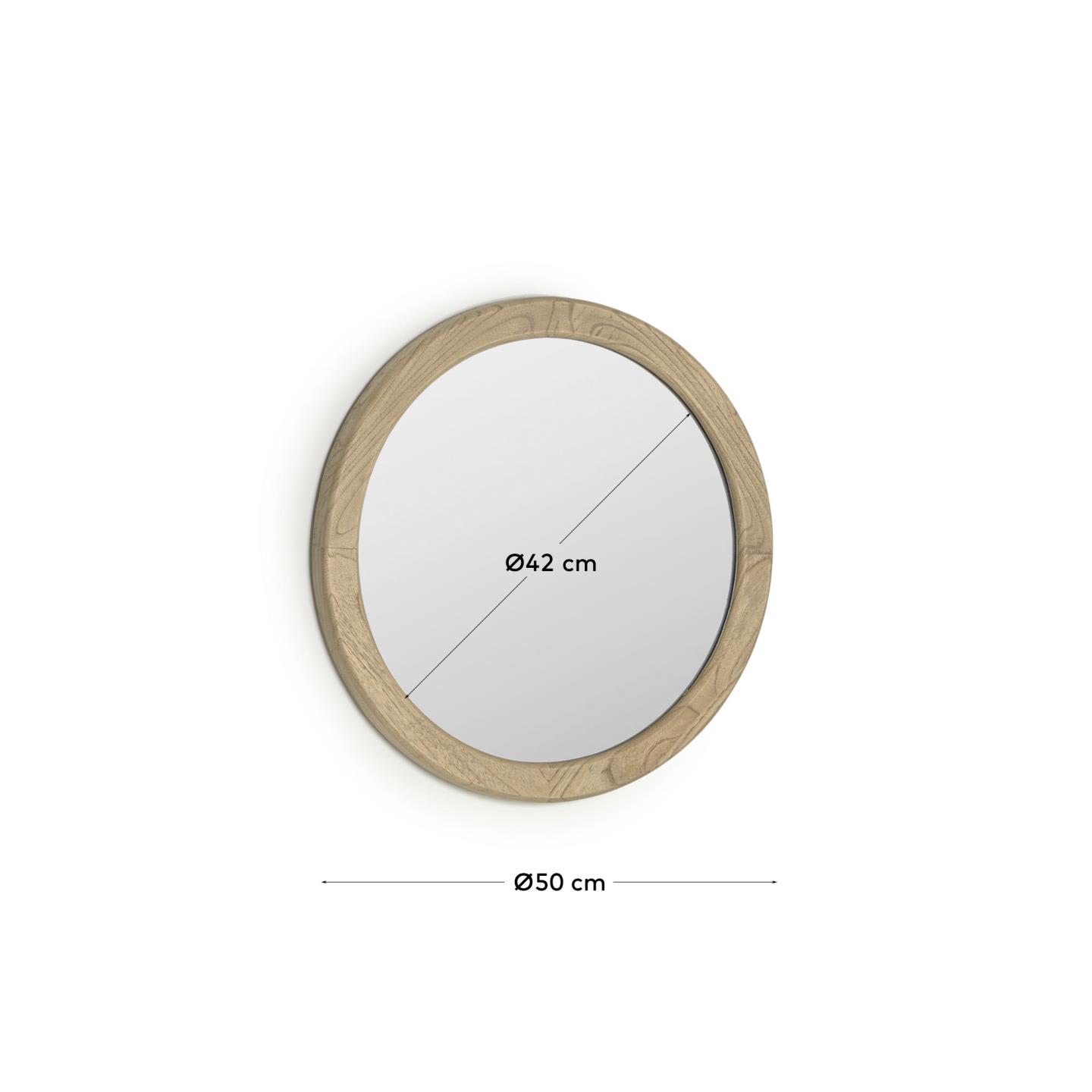 Alum round mirror made of solid mindi wood, 50 cm