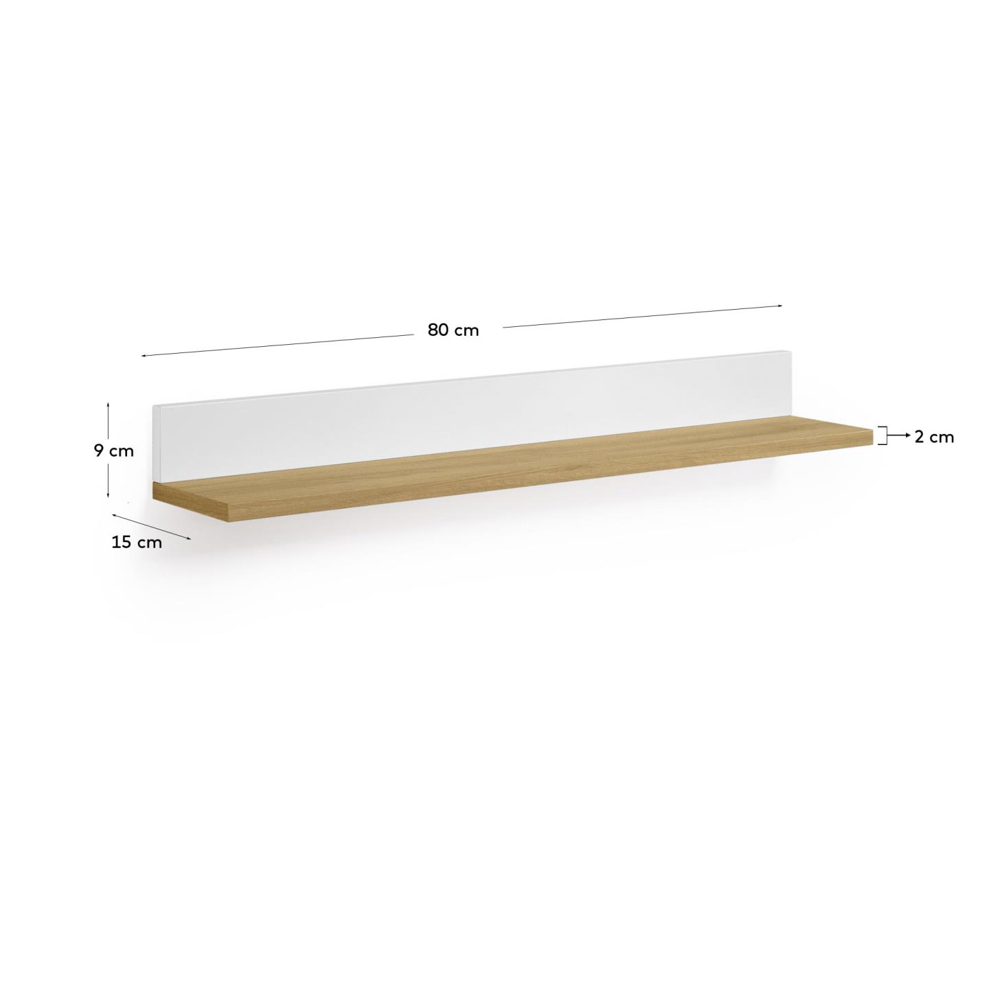 Entdecken Sie das Abilen Wandregal von Kave Home: 80 x 15 cm, elegantes, weiß lackiertes Eichenfurnier, FSC-zertifiziert und ideal für jedes Zuhause.