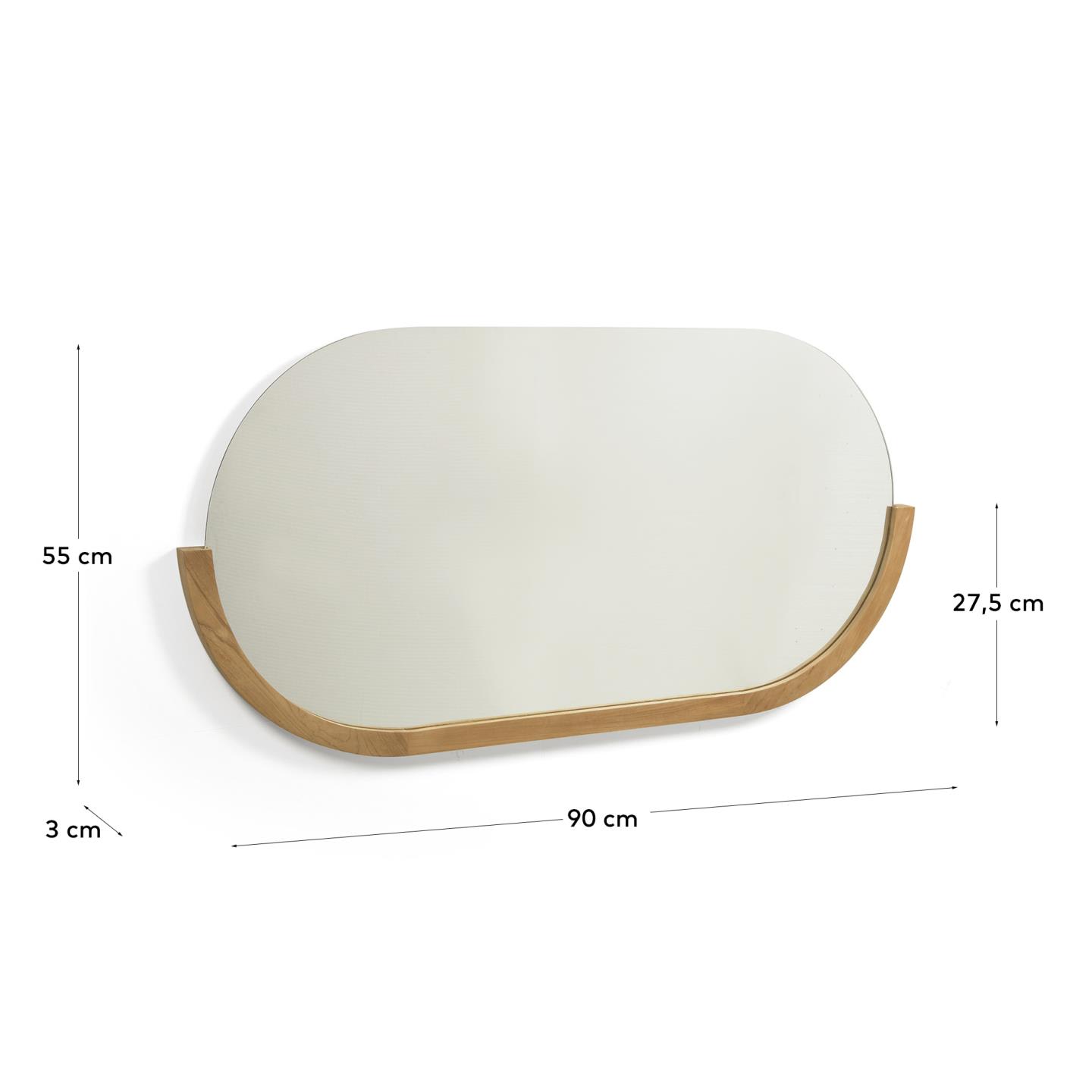 Eleganter Rokia Spiegel aus massivem Teakholz, 90x55 cm, von Kave Home. Perfekt für moderne und natürliche Wohnräume.
