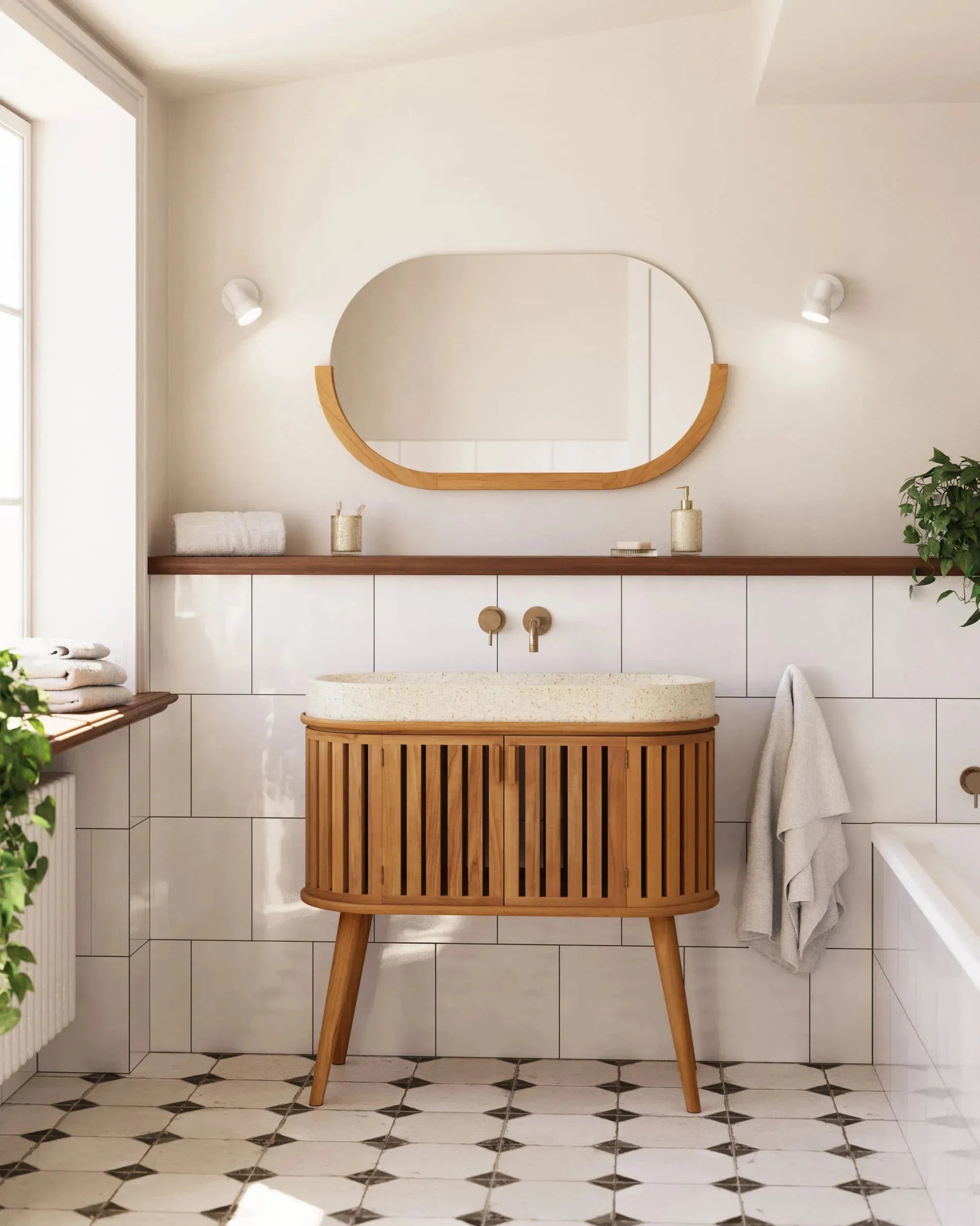 Eleganter Rokia Spiegel aus massivem Teakholz, 90x55 cm, von Kave Home. Natürliches Design für stilvolle Wohnräume.
