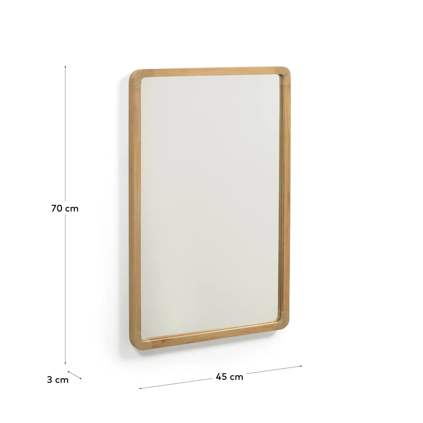 Stilvoller Shamel Spiegel aus massivem Teakholz, 45x70 cm, von Kave Home. Ideal für moderne und natürliche Raumgestaltung.