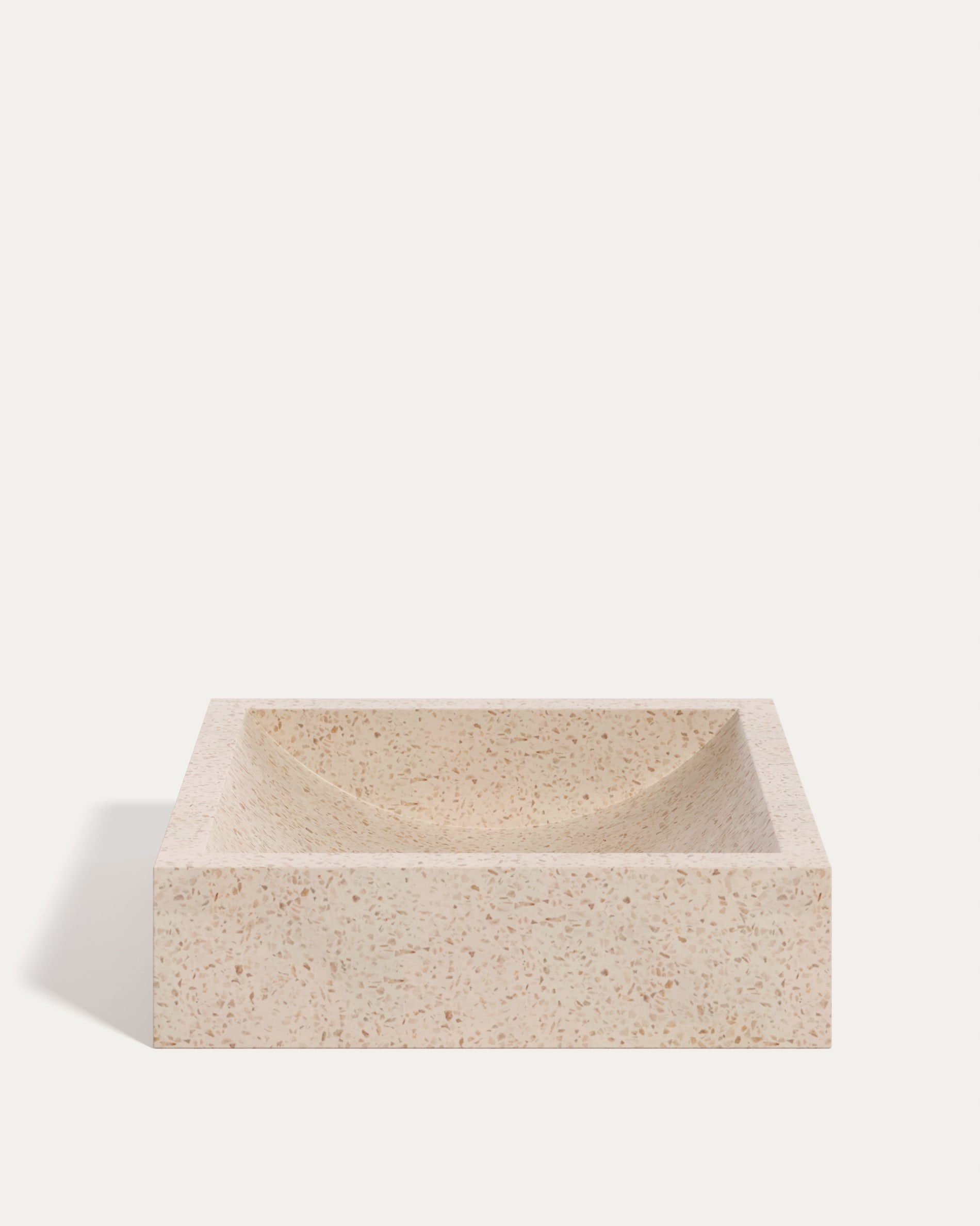 3D-Modell: Eleganter, weisser Terrazzo-Waschtisch, 40x45 cm, robust und pflegeleicht, ideal für stilvolle Bäder.