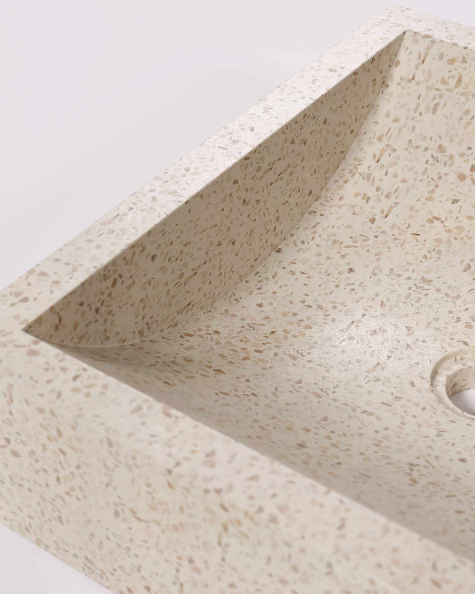 Eleganter Delina Aufsatzwaschtisch in weißem Terrazzo, 40 x 45 cm von Kave Home – perfekt für stilvolle Badezimmer und vielseitige Einrichtung.