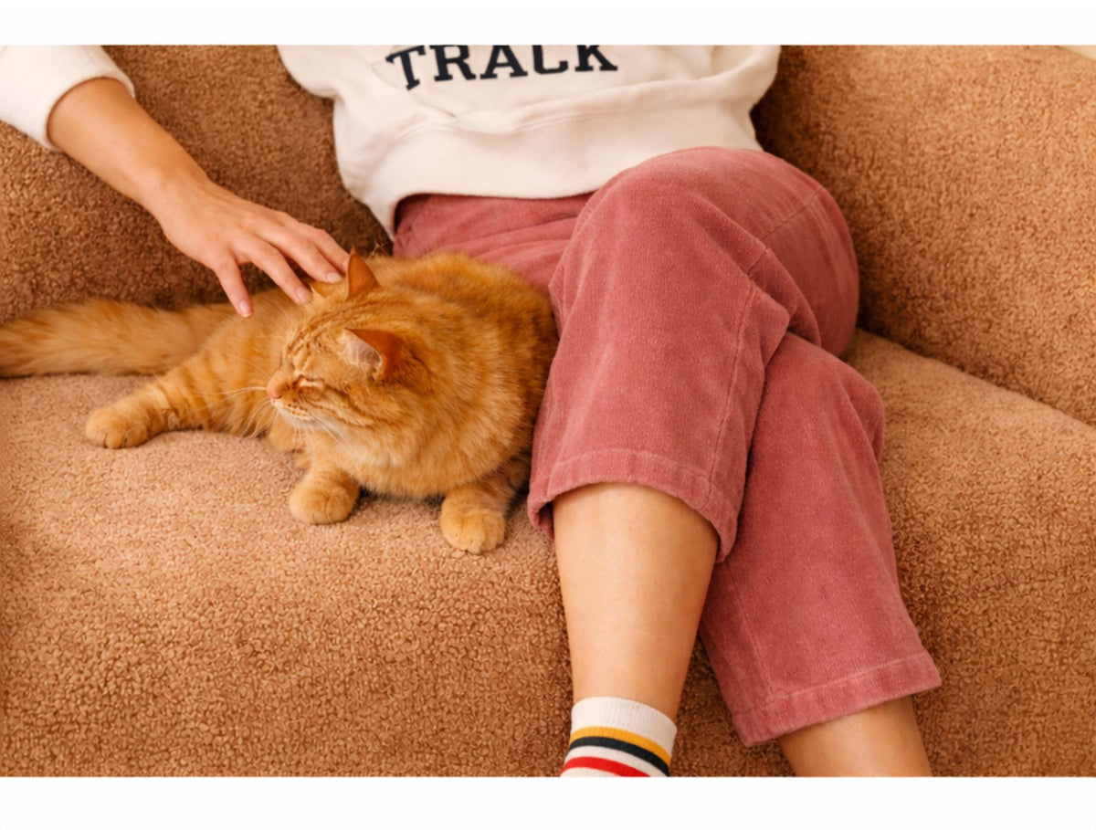 Orangefarbenes 1-Sitzer Schlafsofa aus Bouclé-Stoff mit kompakter Form, sichtbaren Füssen und leicht texturierter, flauschiger Oberfläche.