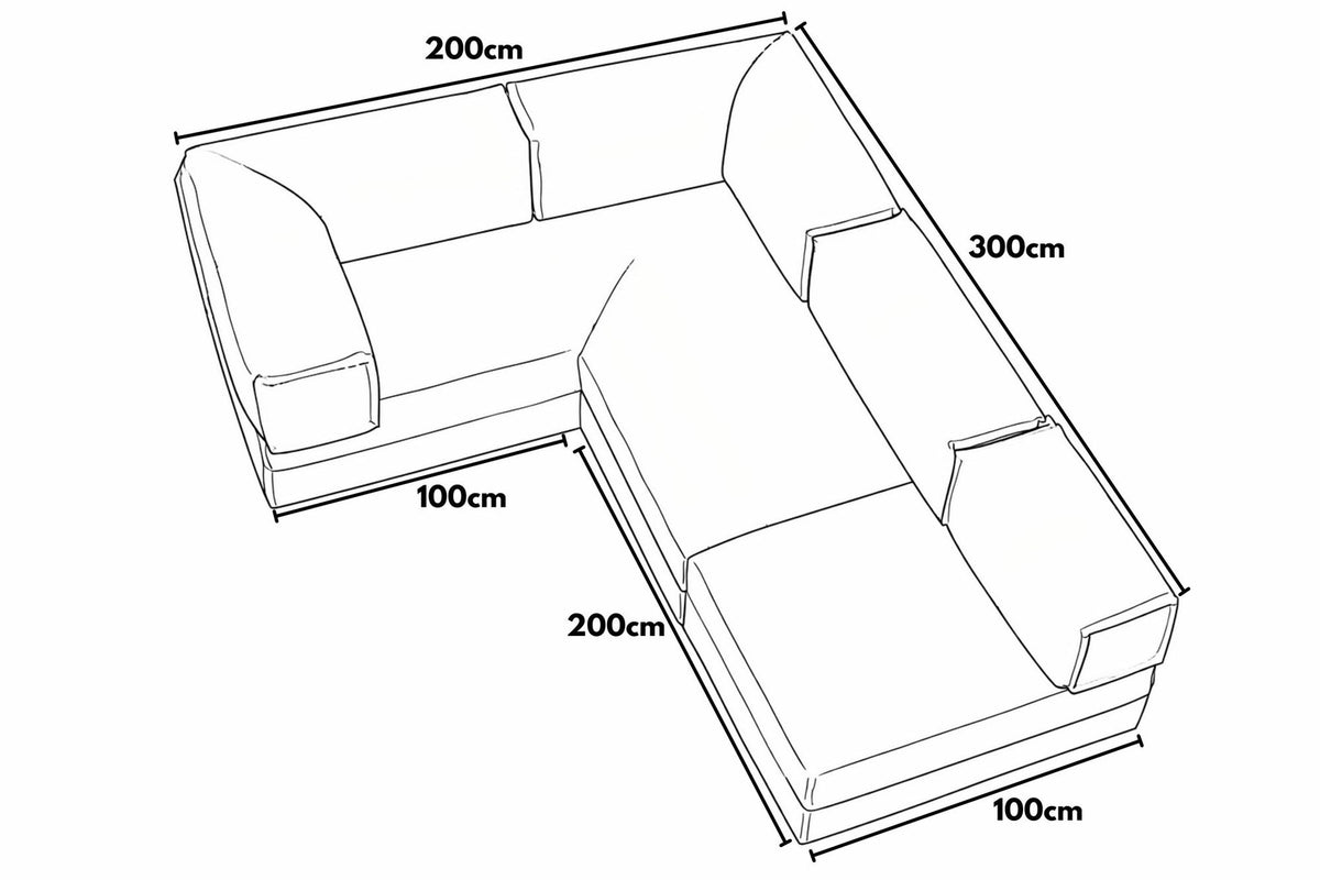 Rosafarbenes Eck-Schlafsofa aus Cord-Plüschstoff mit vier Kissen, abnehmbarem Bezug und rutschfester Sohle, Grösse 300x100 cm.