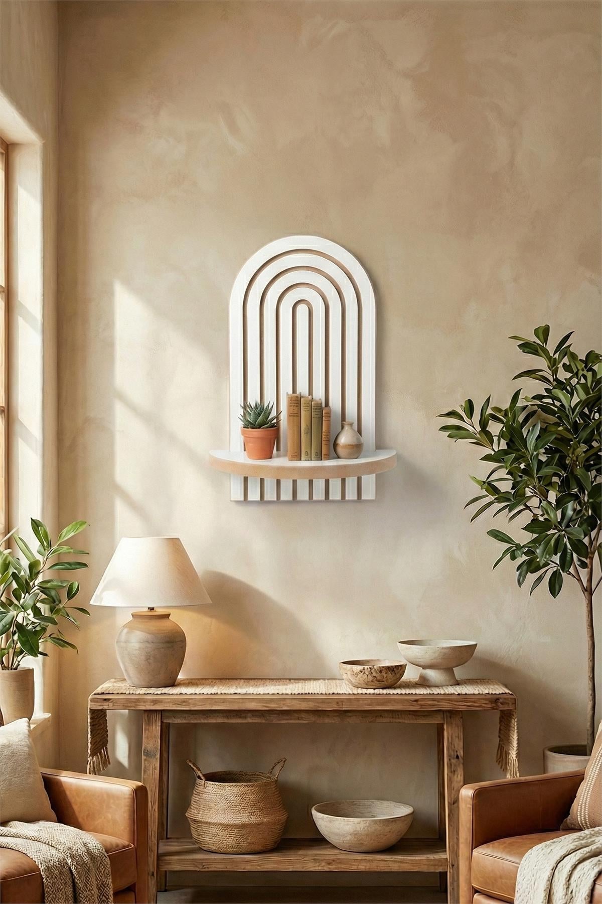 Weisses Wandregal aus MDF mit geometrischer Form, Masse 26 x 13 x 35 cm, Stärke 18 mm, Hersteller Hanah Home.