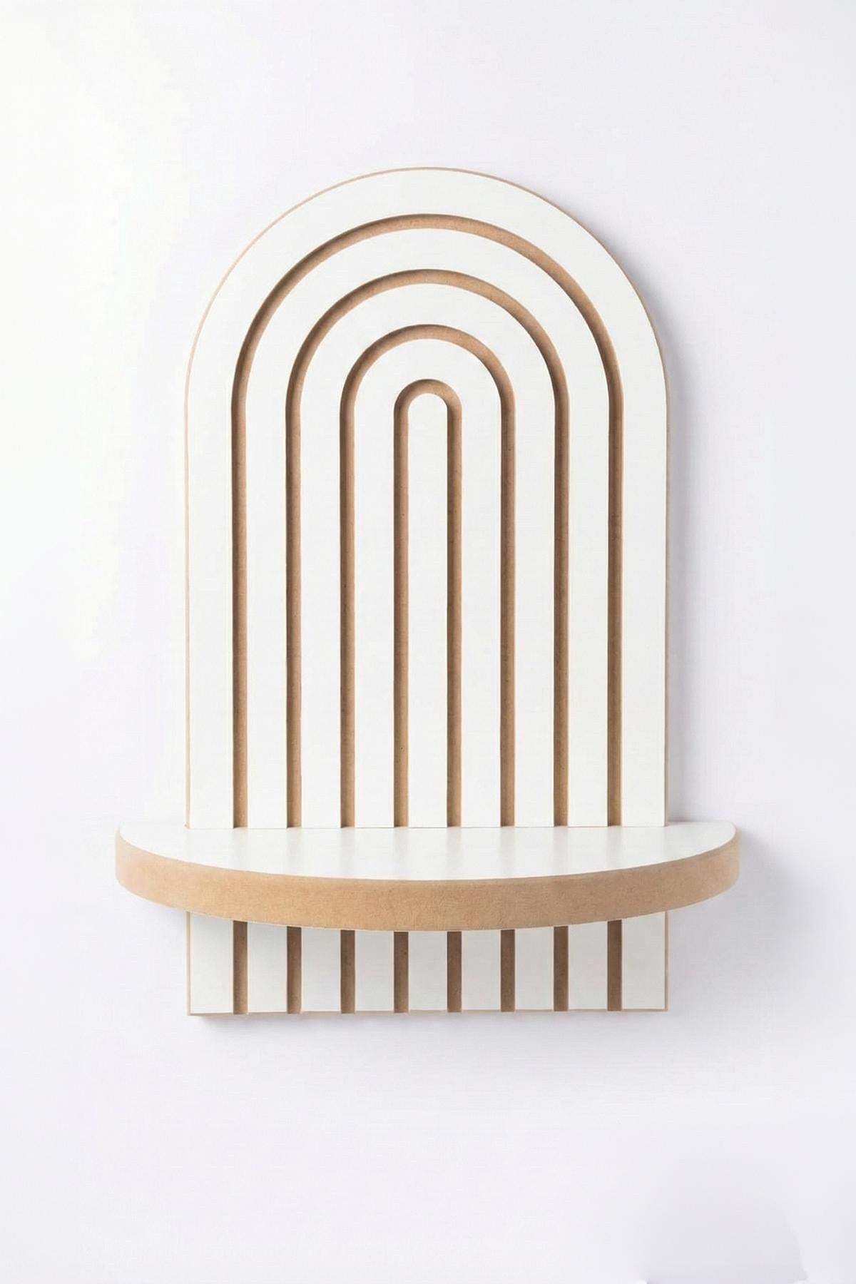 Weisses Wandregal aus MDF mit geometrischer Form, Masse 26 x 13 x 35 cm, Stärke 18 mm, Hersteller Hanah Home.