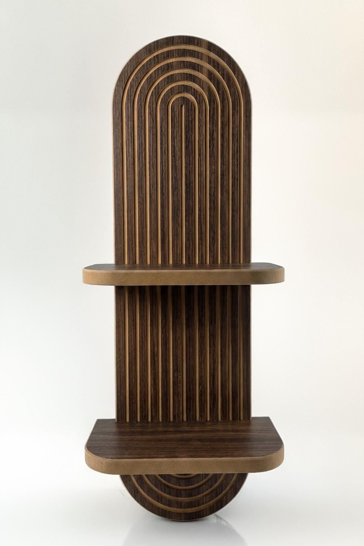 Wandregal Artmtkwll2D von Hanah Home in Wenge, MDF, geometrisches Design, Breite 26 cm, Höhe 70 cm, Tiefe 13 cm