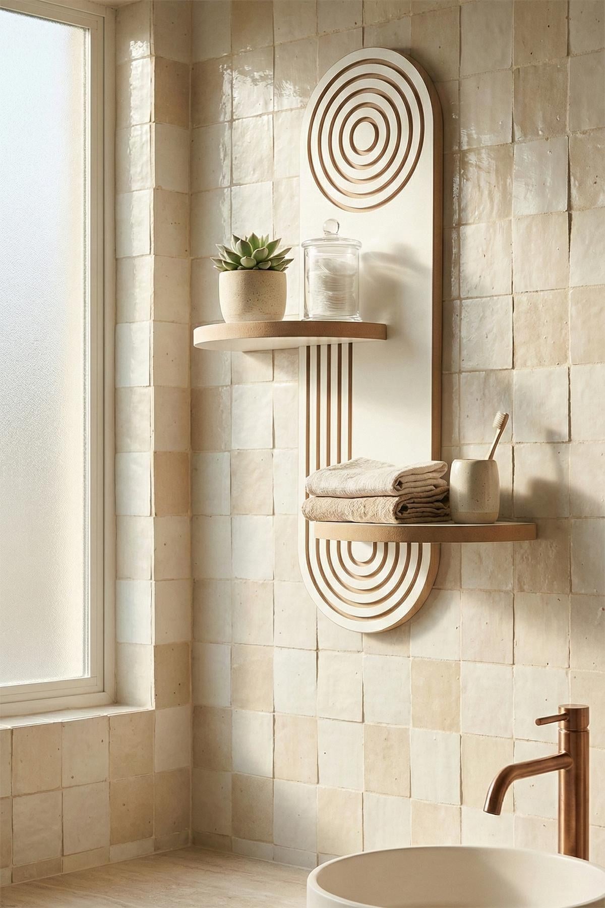 Weisses Wandregal aus 100% MDF mit schlichter geometrischer Form, Breite 26 cm, Höhe 70 cm, Tiefe 13 cm, Stärke 18 mm.