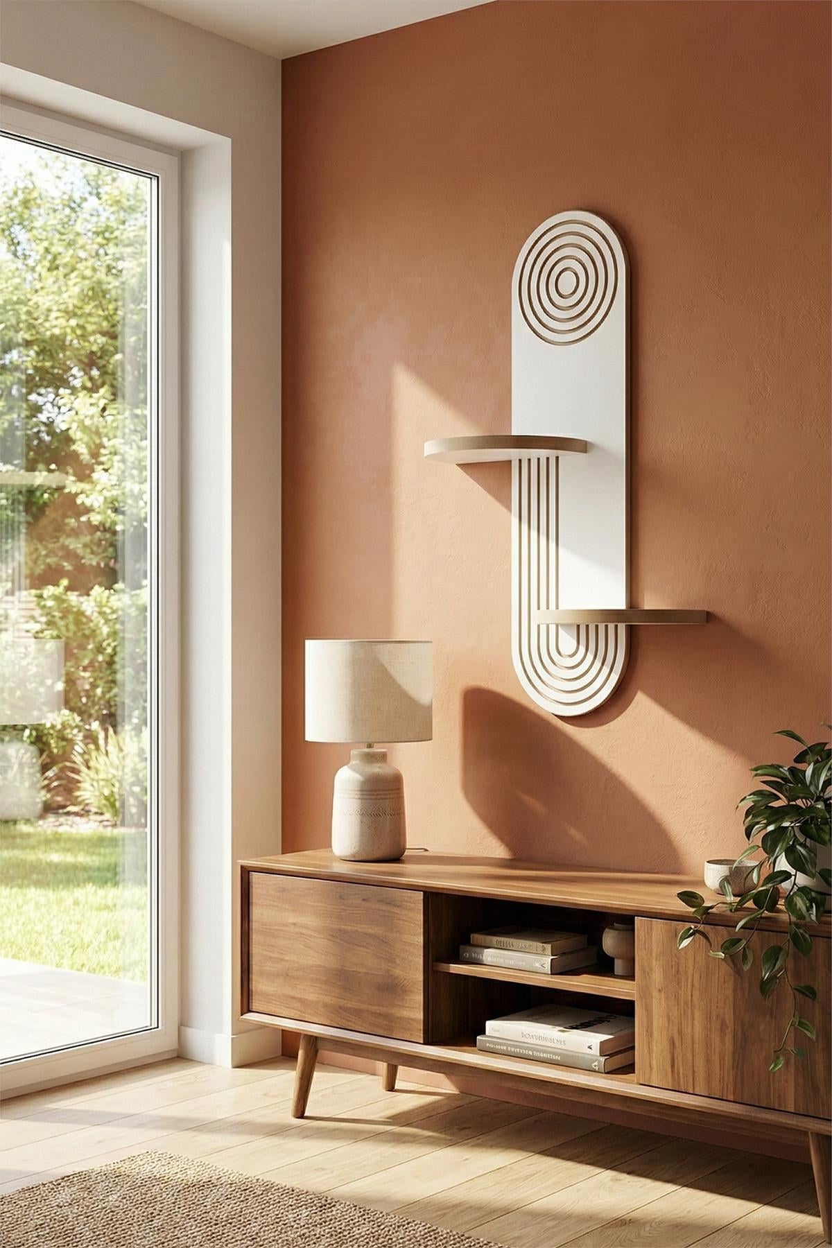 Weisses Wandregal aus 100% MDF mit schlichter geometrischer Form, Breite 26 cm, Höhe 70 cm, Tiefe 13 cm, Stärke 18 mm.