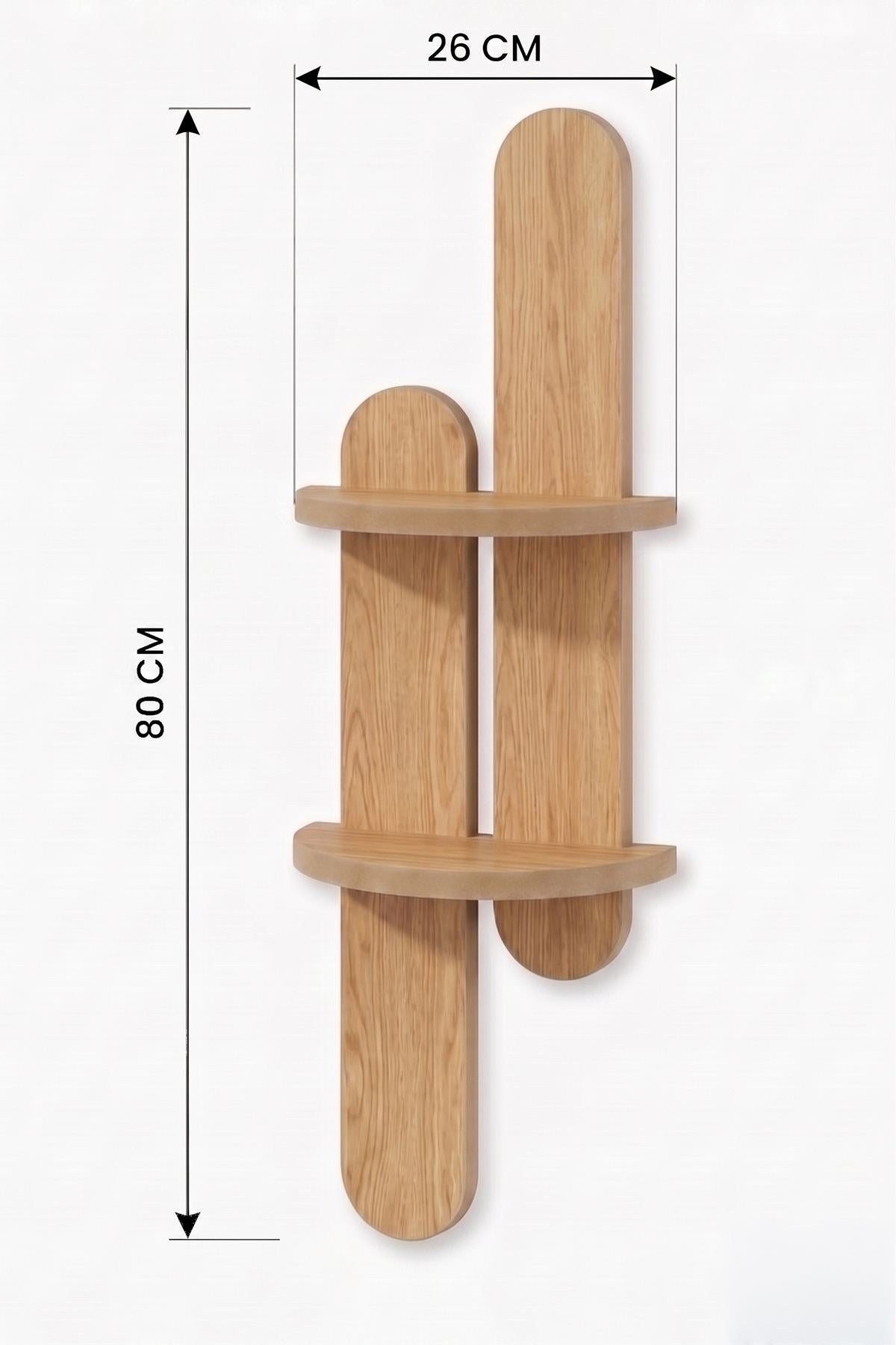 Wandregal aus Eiche-MDF mit schlichter rechteckiger Form, Breite 26 cm, Höhe 80 cm, Tiefe 13 cm, zur Wandmontage geeignet.