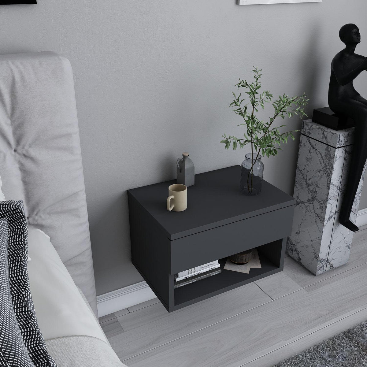 Jamot Nachttisch - Anthrazit in Anthrazit präsentiert im Onlineshop von KAQTU Design AG. Nachttisch ist von Hanah Home