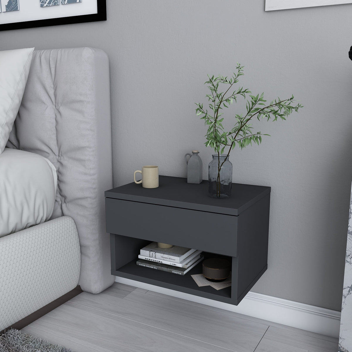 Jamot Nachttisch - Anthrazit in Anthrazit präsentiert im Onlineshop von KAQTU Design AG. Nachttisch ist von Hanah Home