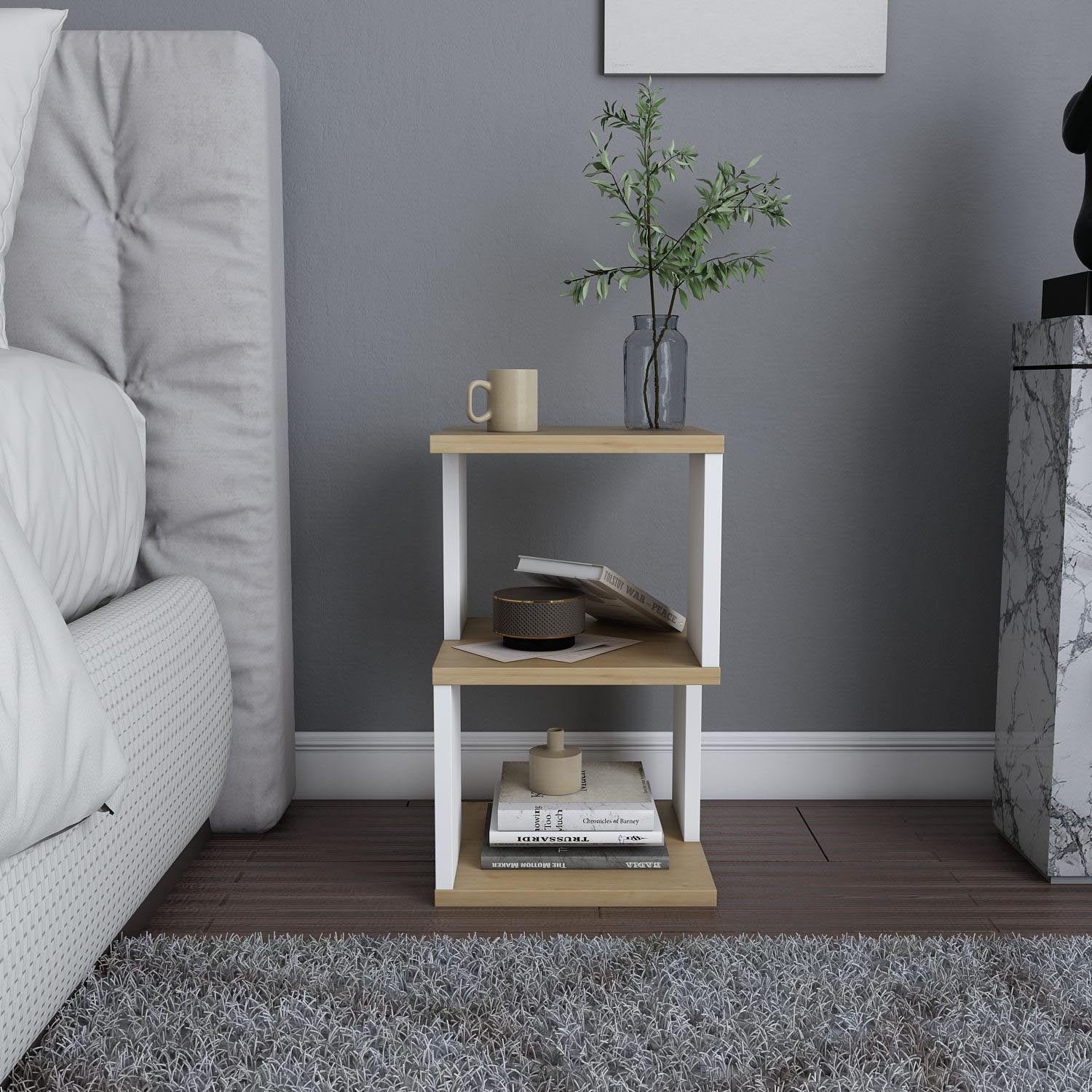 Carter - Oak, White in Eiche Weiss präsentiert im Onlineshop von KAQTU Design AG. Nachttisch ist von Hanah Home